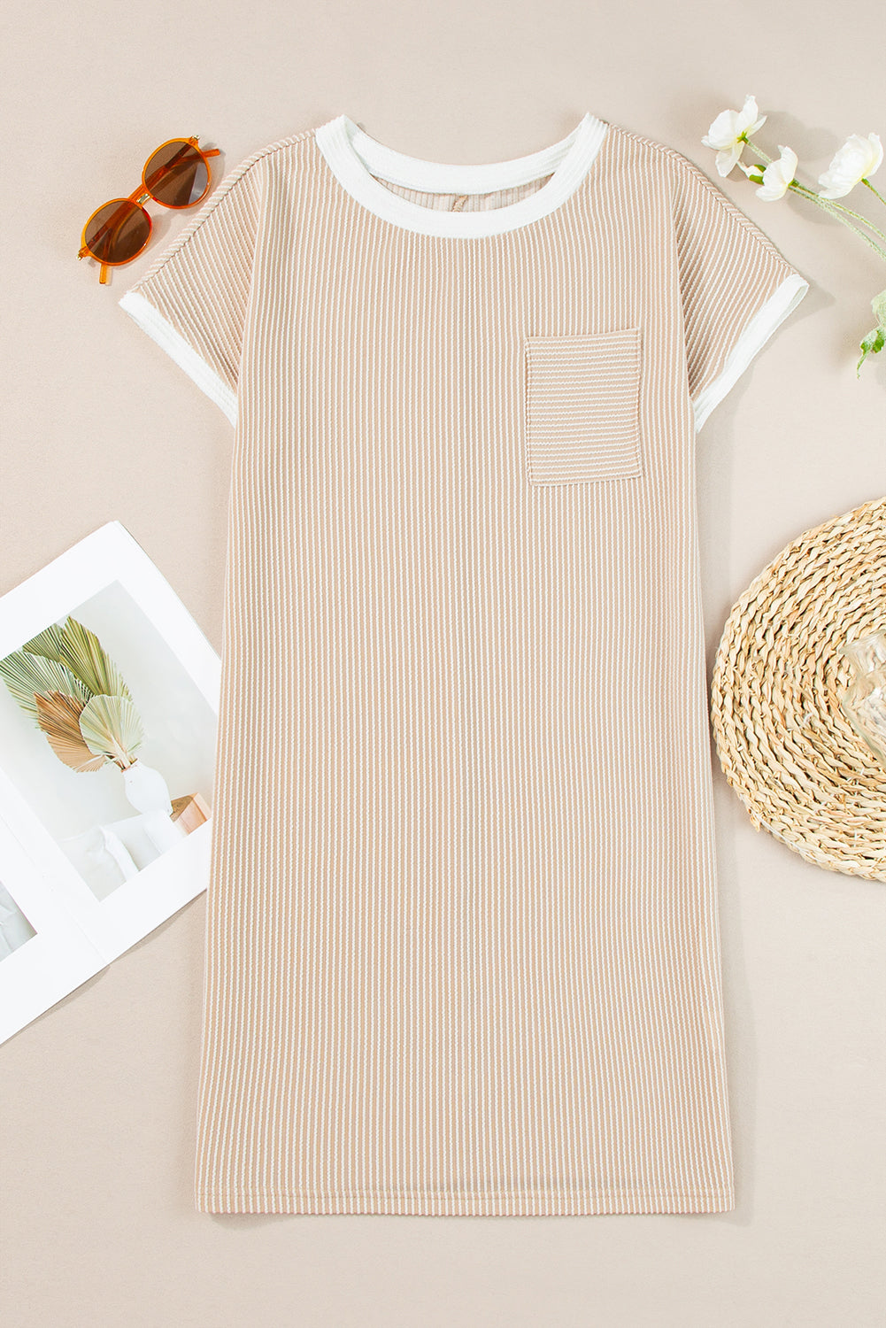 Colorblock Twisted Ribbed Trim T-Shirt Shift Dress