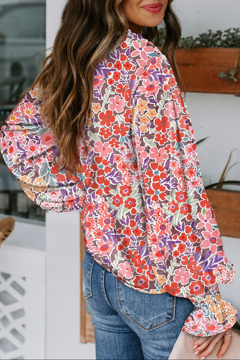 Floral Smocked Puff Sleeve Boho Peplum Blouse