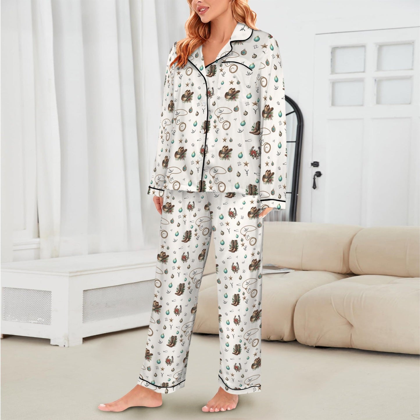 Boots and Brands Western Christmas Long Satin Pajamas