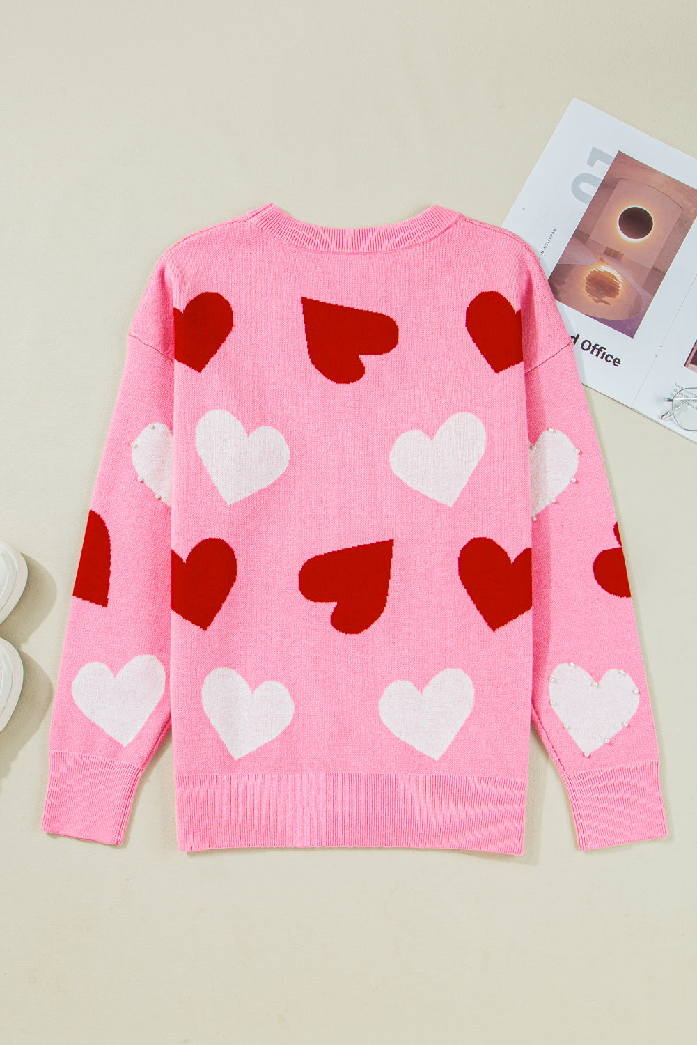 Valentines Heart Pearl Embellished Sweater