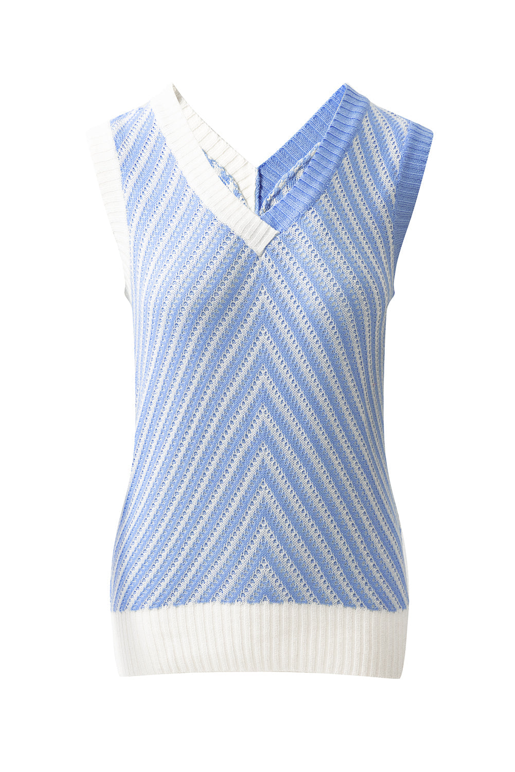 Chevron Contrast V-Neck Sleeveless Sweater Top
