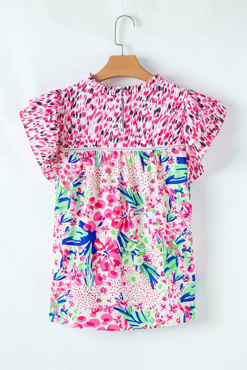 Floral Mix Ruffle Cap Sleeve Blouse