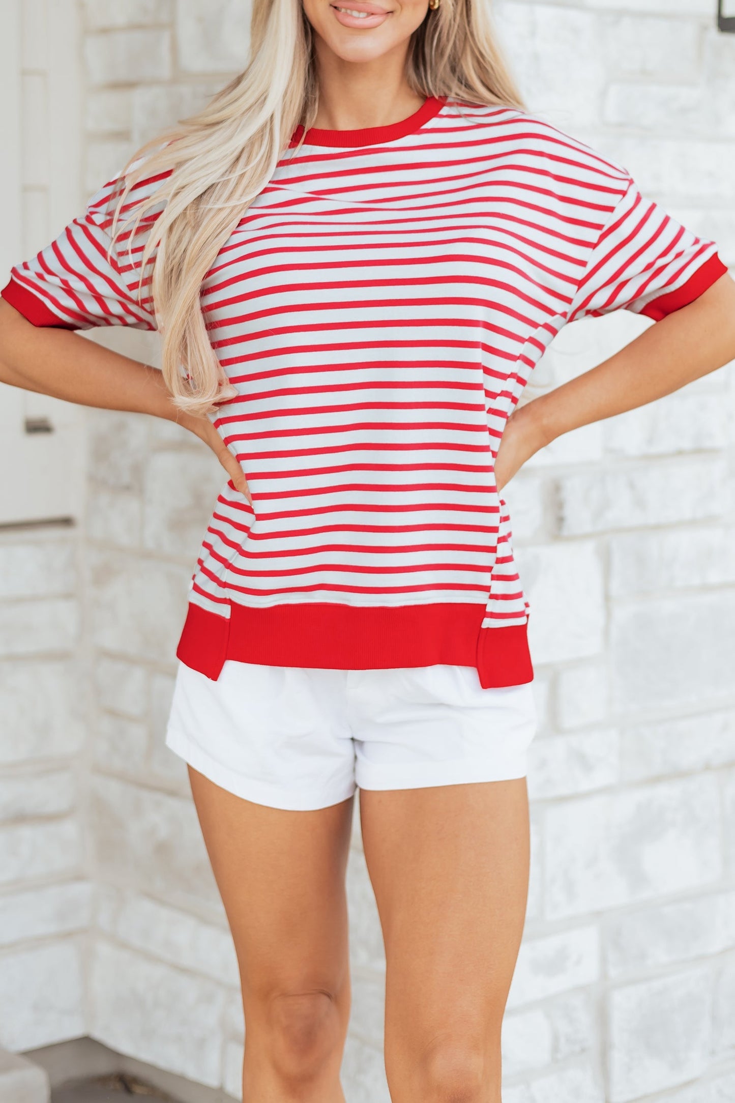 Stripe Drop Shoulder Short Sleeve T-Shirt