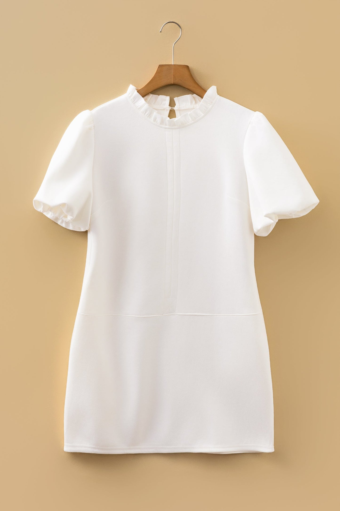 Frilled Round Neck Puff Sleeve Mini Dress