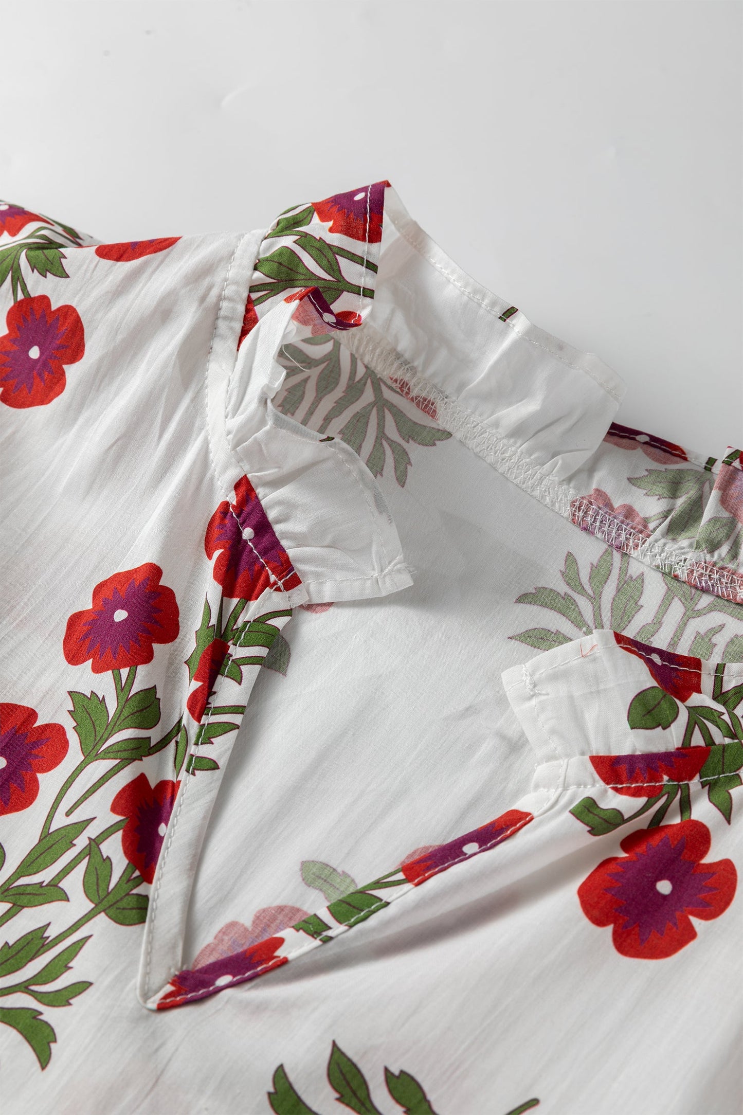 Floral V-Neck 3/4 Puff Sleeve Mini Dress