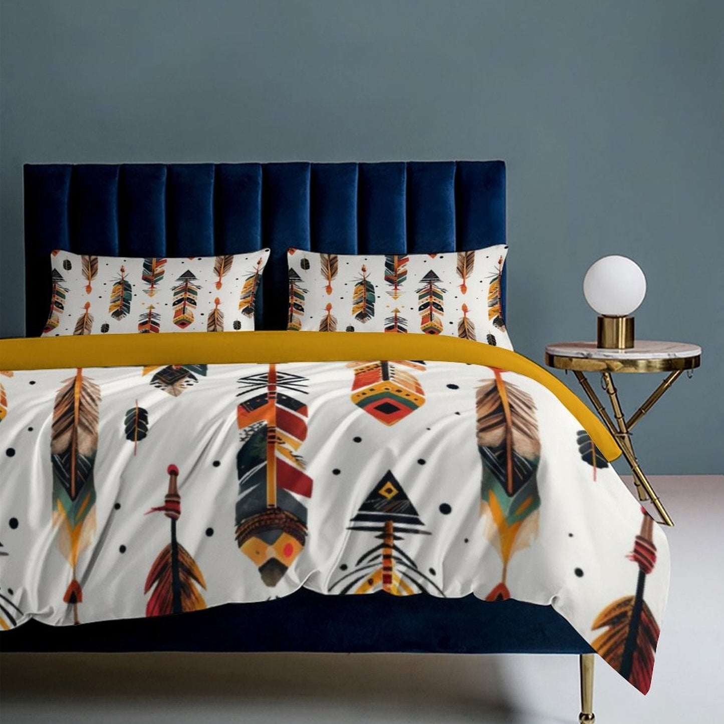 Boho Feather Print 3-Piece Bedding Set (1 Duvet Cover + 2 Pillow Shams) – 102"×90"