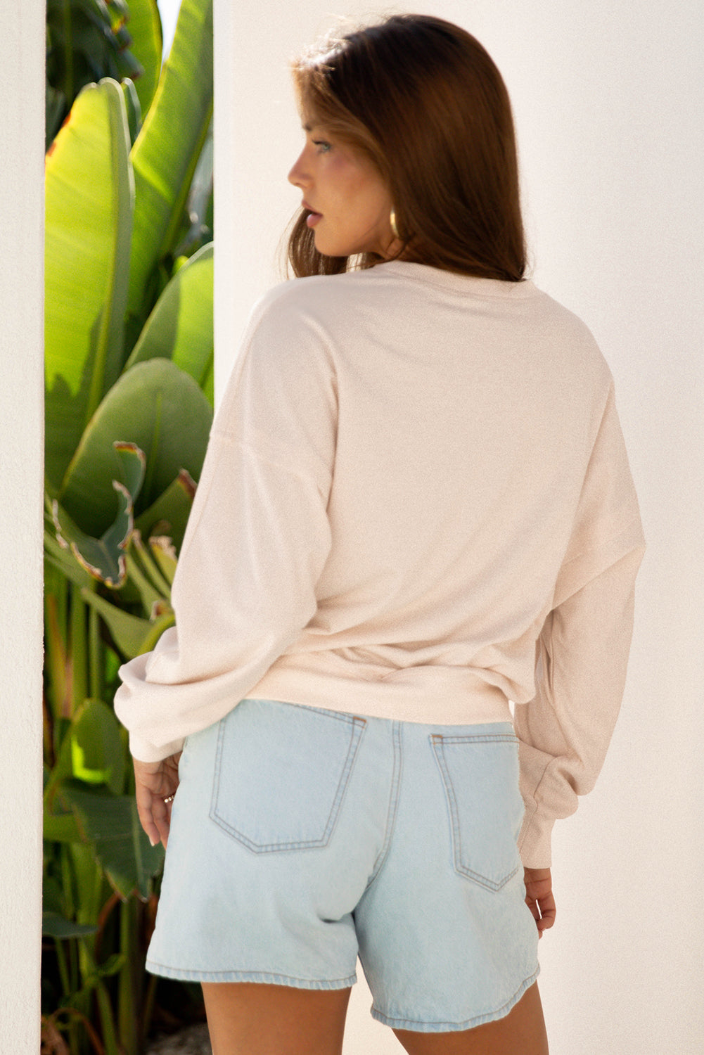 Floral Patch Raw Edge Drop Shoulder Top