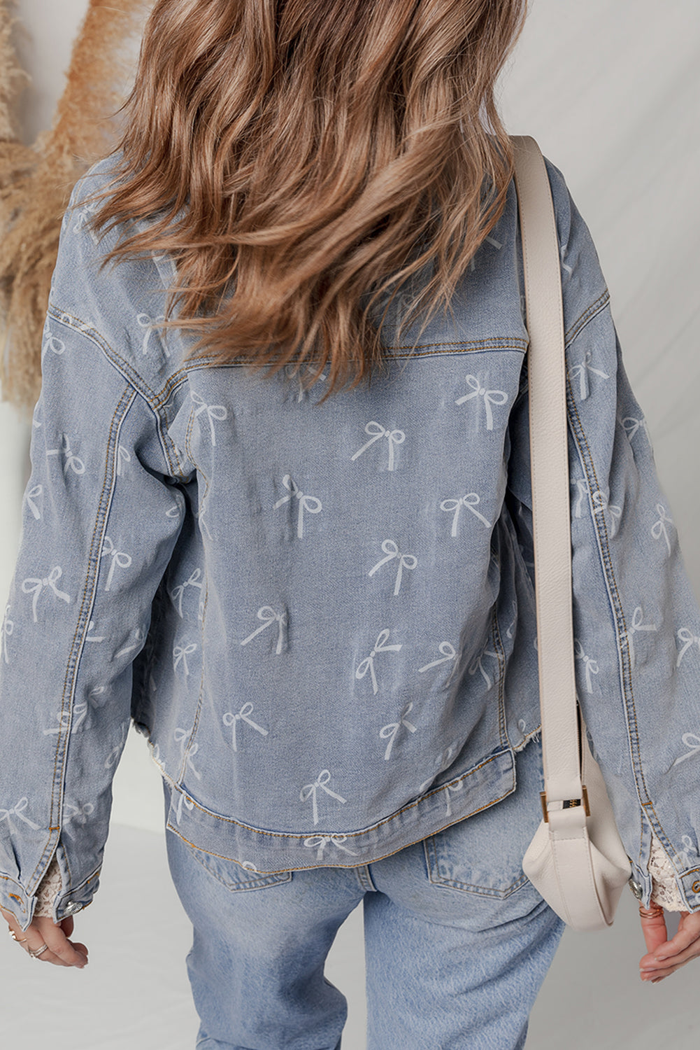 Denim Bow Light Wash Raw Hem Jacket