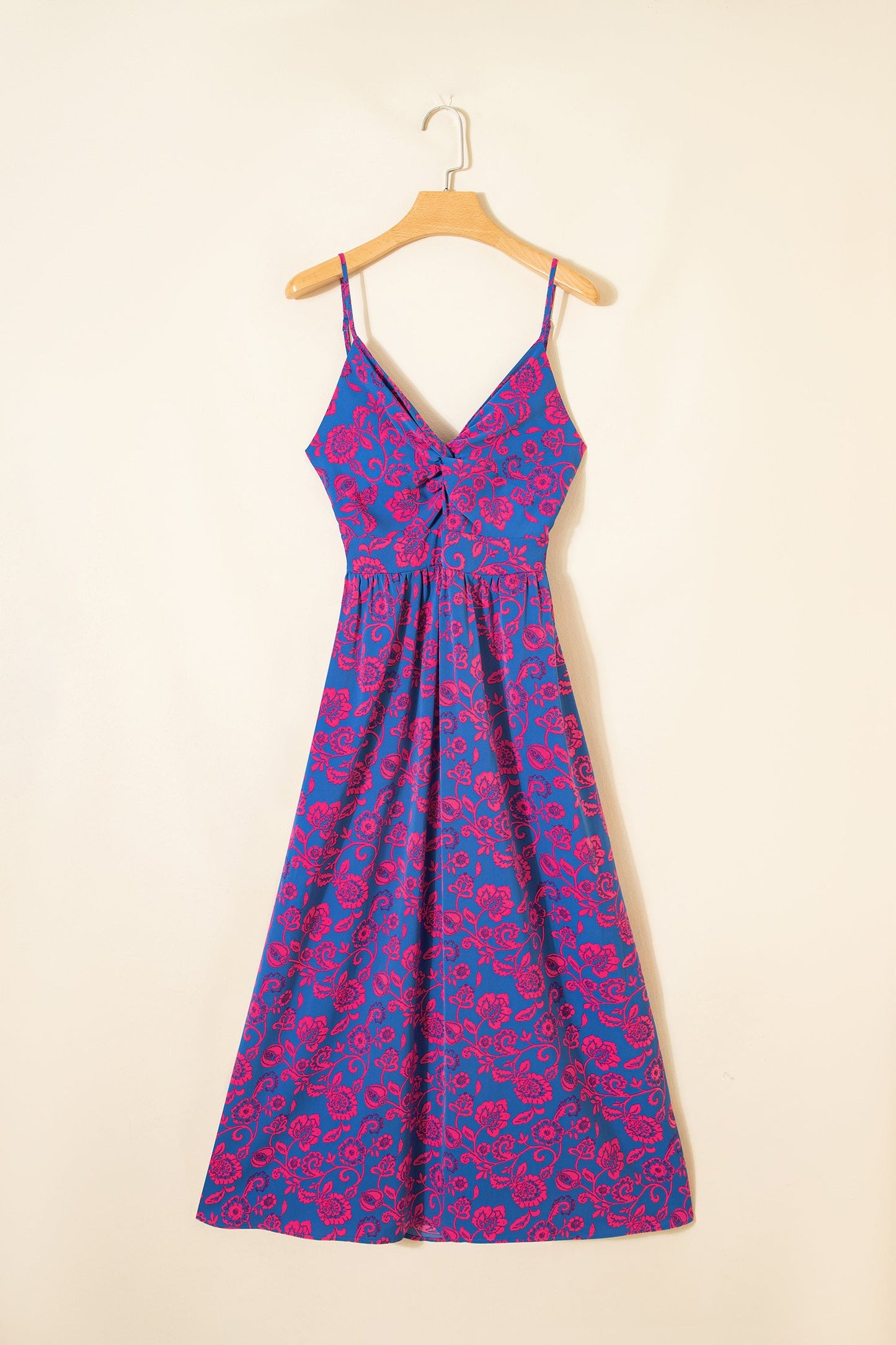 Floral Twisted V-Neck Tied Backless Maxi Dress