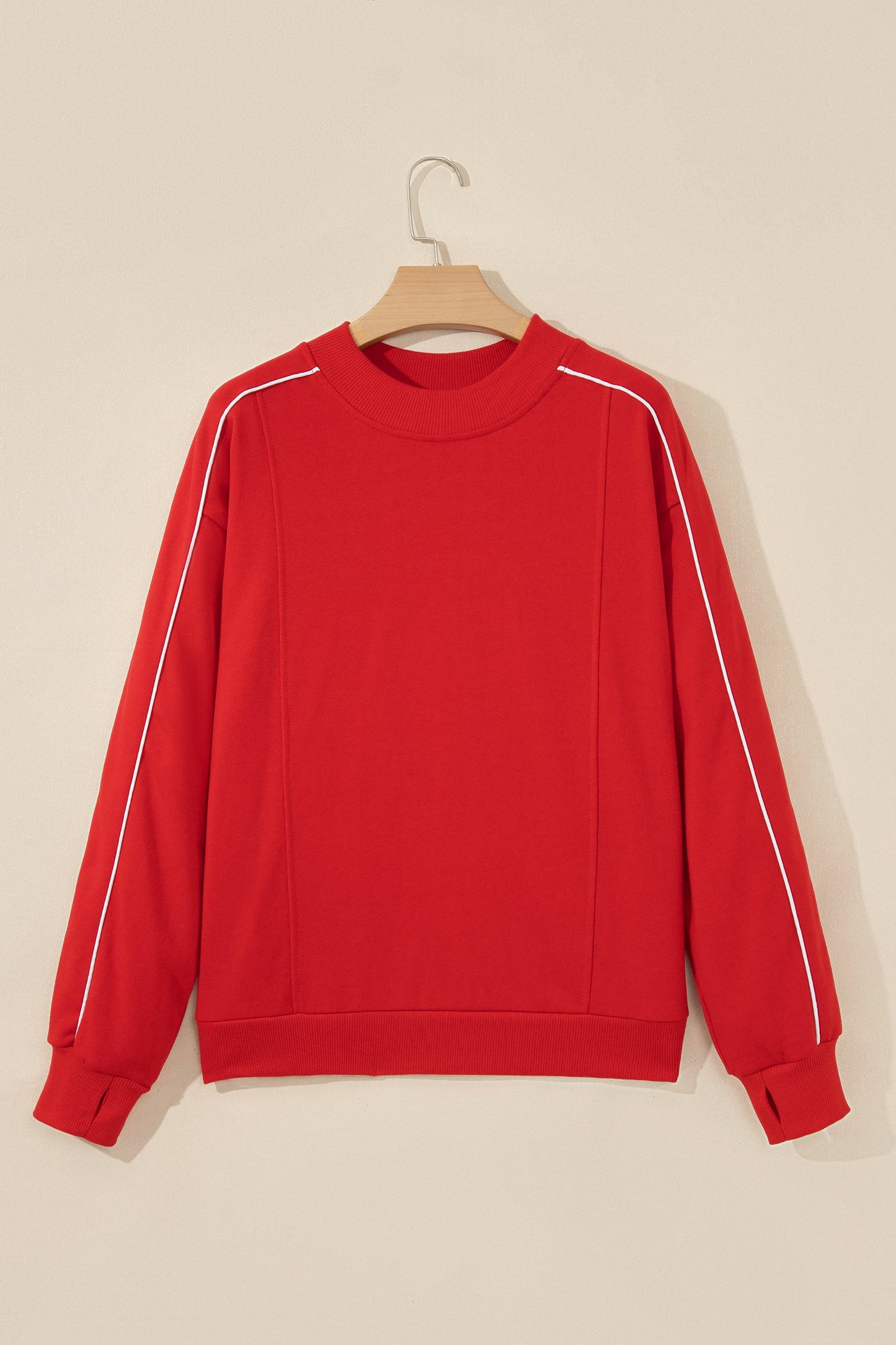 Contrast Piping Mock Neck Thumbhole Sleeve Sweatshirt
