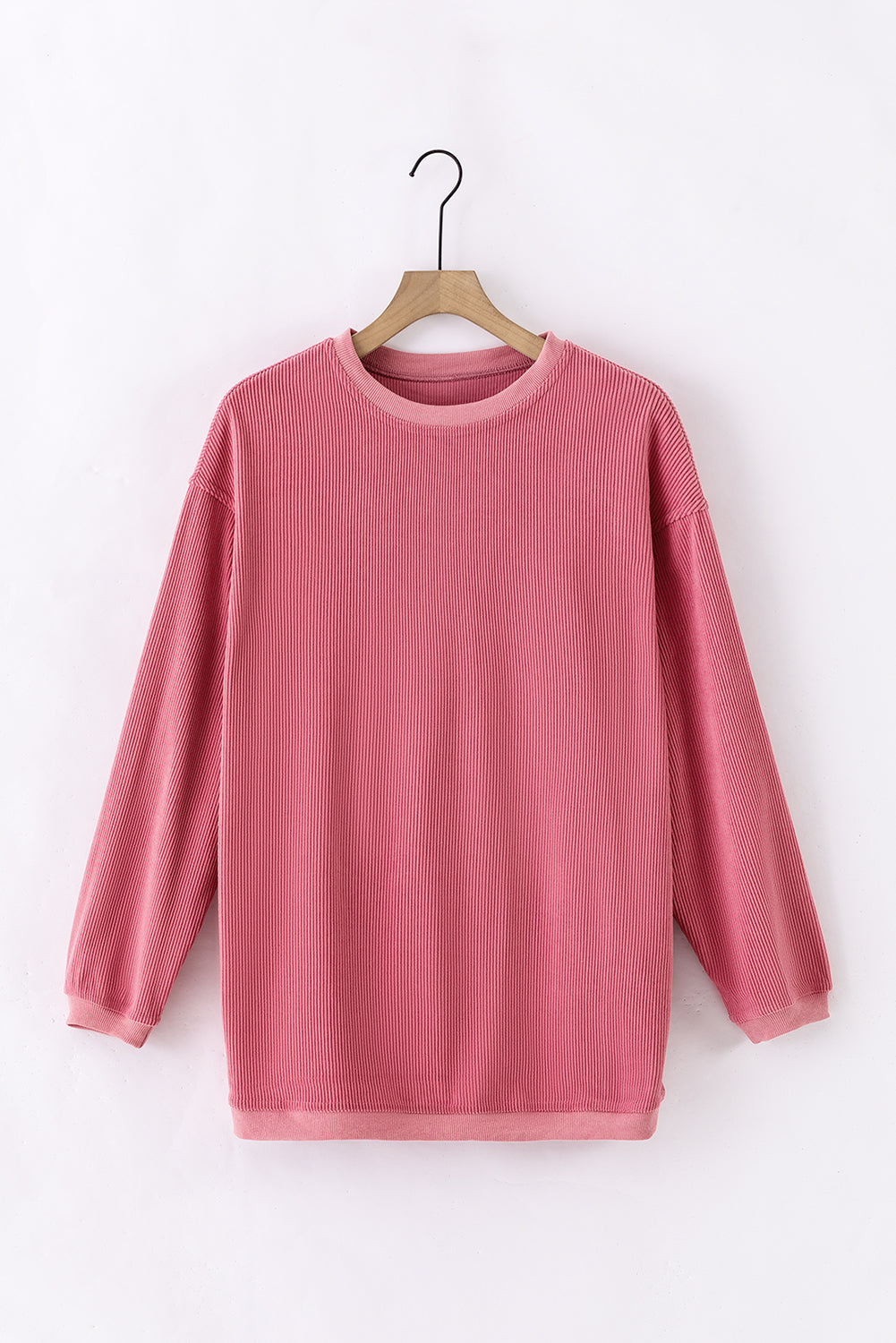 Solid Ribbed Corduroy Long Sleeve Oversized Sweatshirt