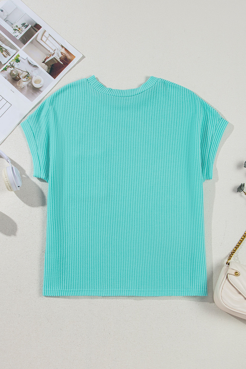 Colorblock Corded Knit Chest Pocket T-Shirt