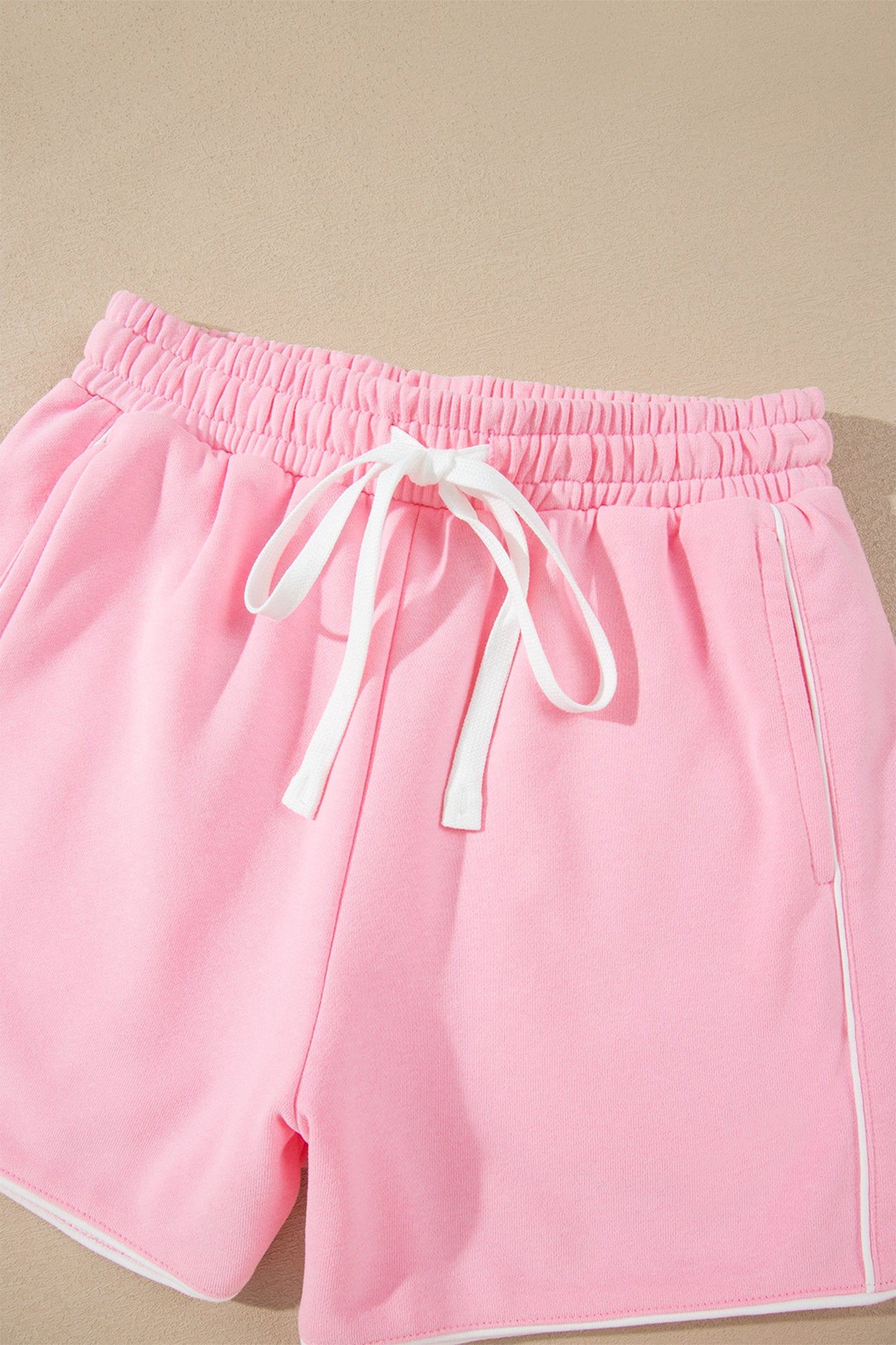 Contrast Trim Long Sleeve Pullover & Shorts Set