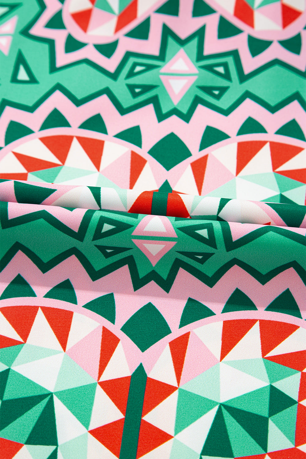 Boho Abstract Contrast Stripe Collared V-Neck Blouse