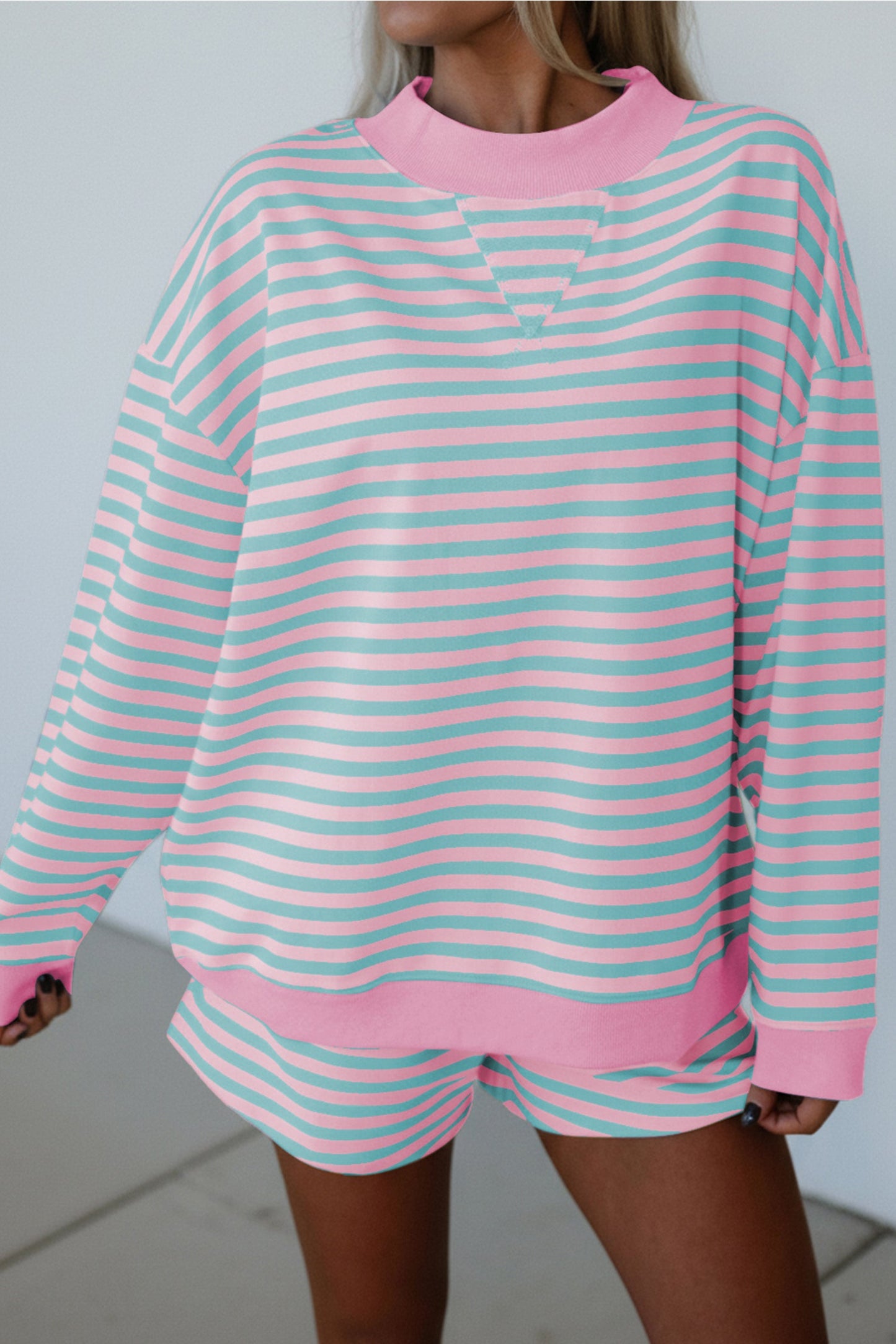Stripe Colorblock Pullover & Pull-On Shorts Set