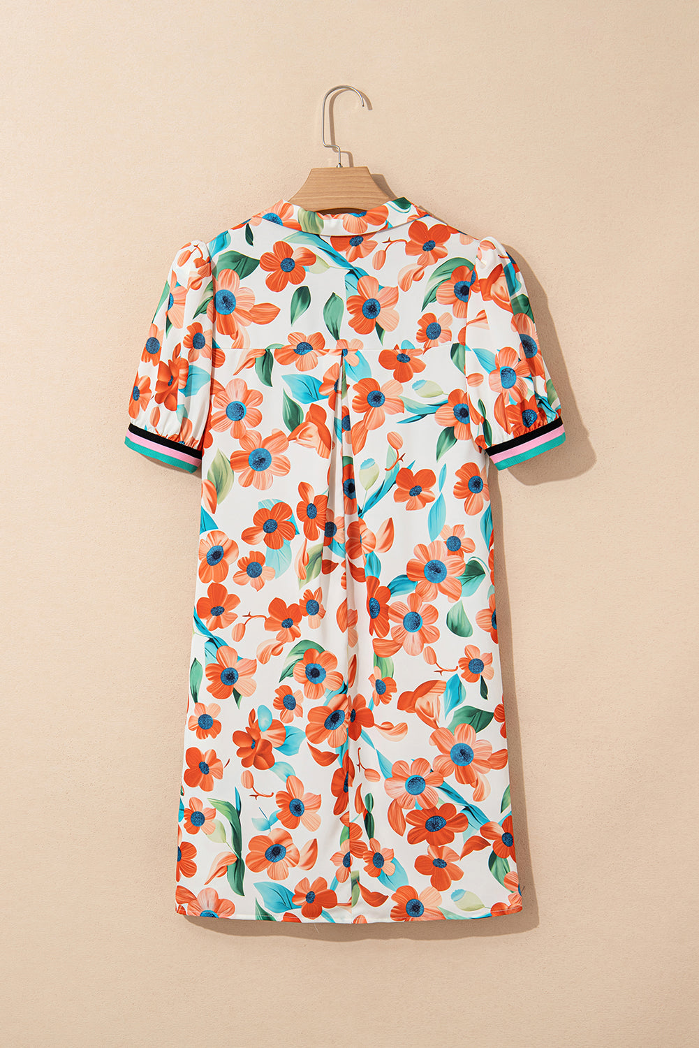 Floral Contrast Trim Split Neck Mini Dress