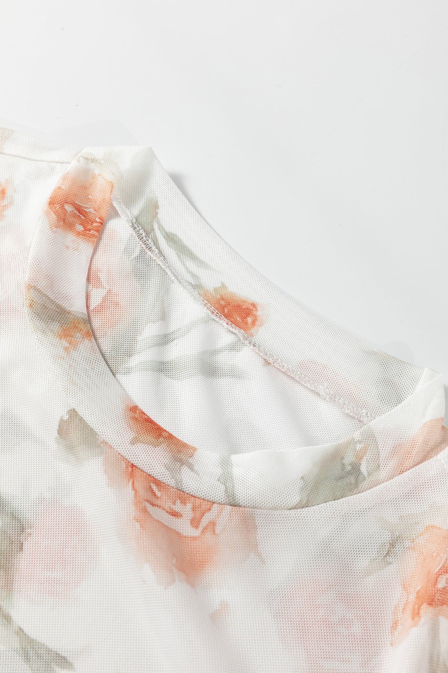 Floral Mesh Round Neck Long Sleeve Top
