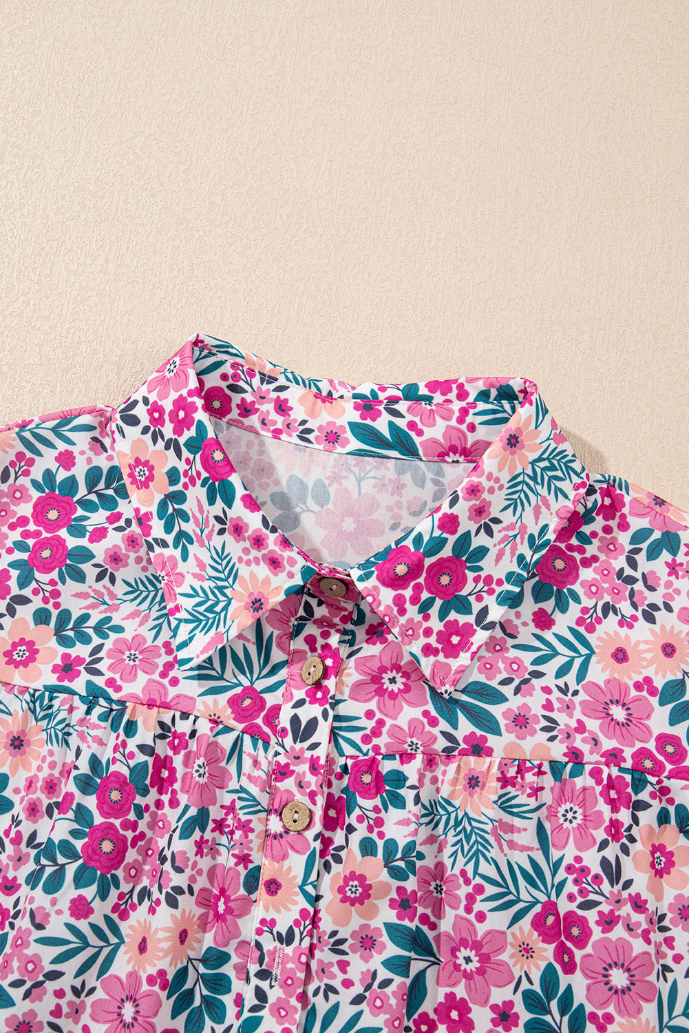 Floral Buttoned Collar Short Sleeve Mini Dress