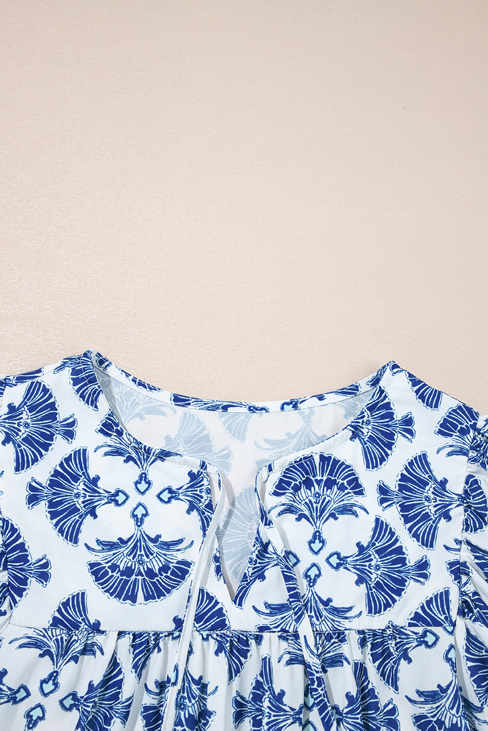 Geometric Tassel Drawstring V-Neck Blouse