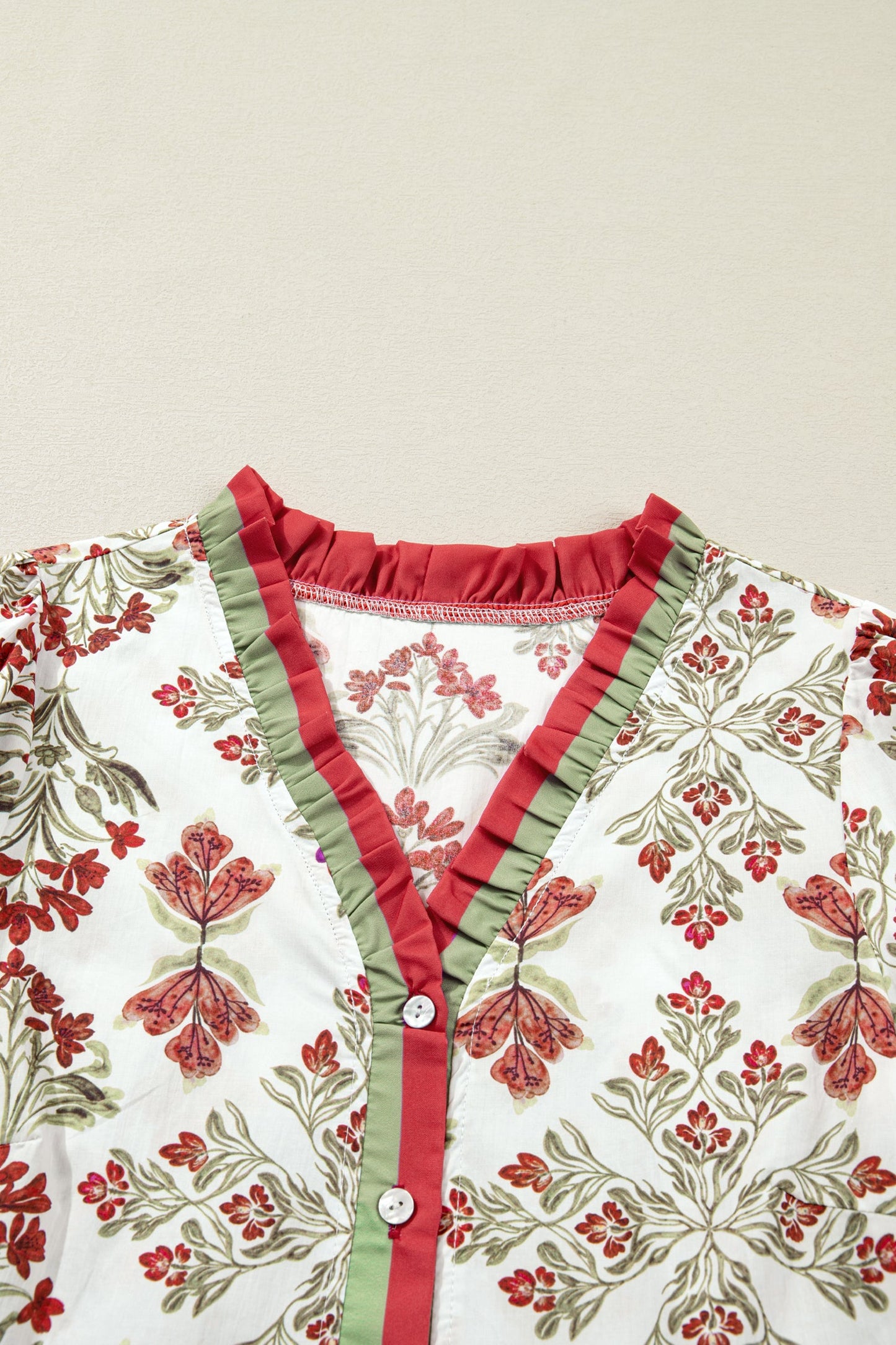 Floral Contrast Trim Frilled Neck Dress