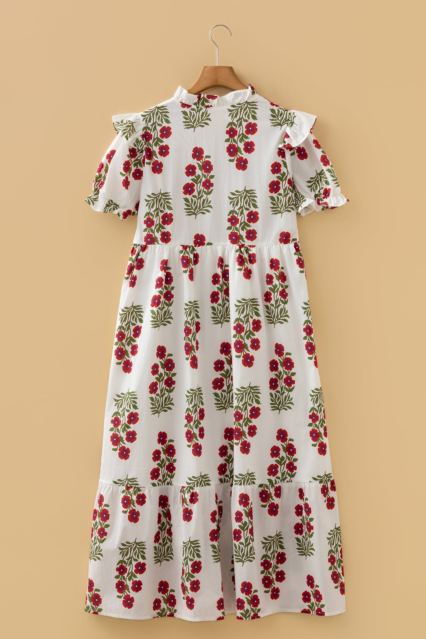 Floral V-Neck 3/4 Puff Sleeve Mini Dress