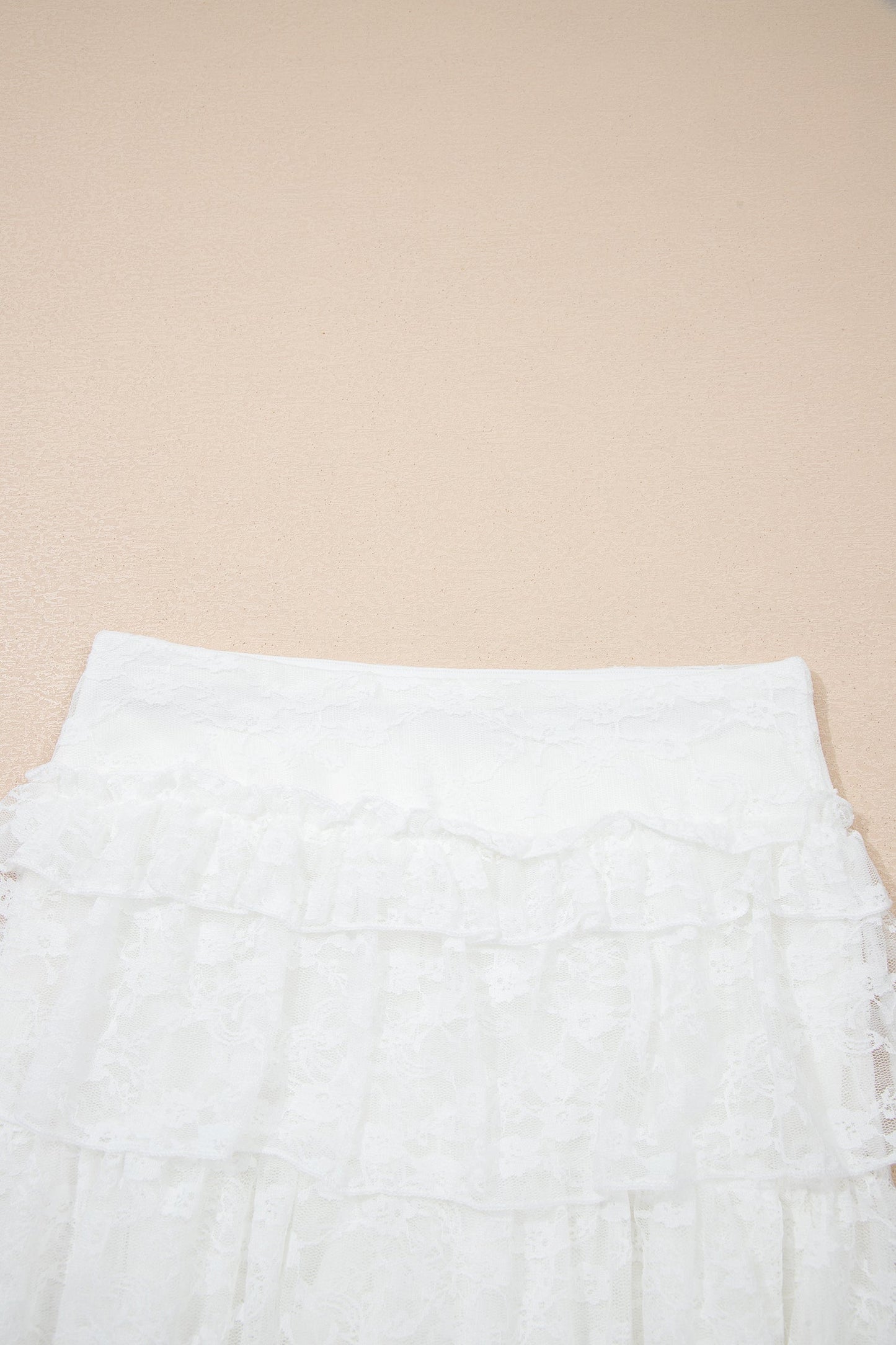 Sheer Lace Frilly Ruffle High-Low Skirt