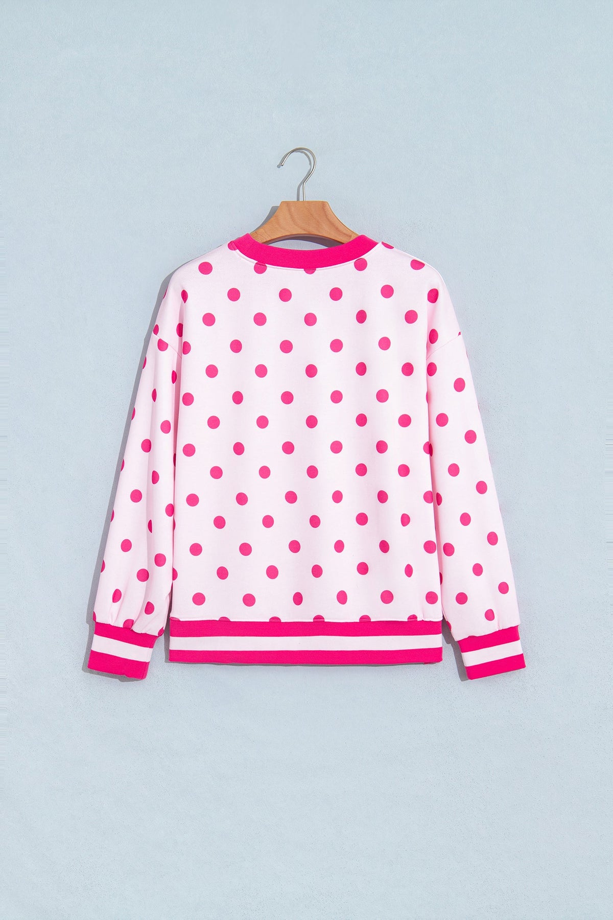 Polka Dot Colorblock Trim Round Neck Sweatshirt