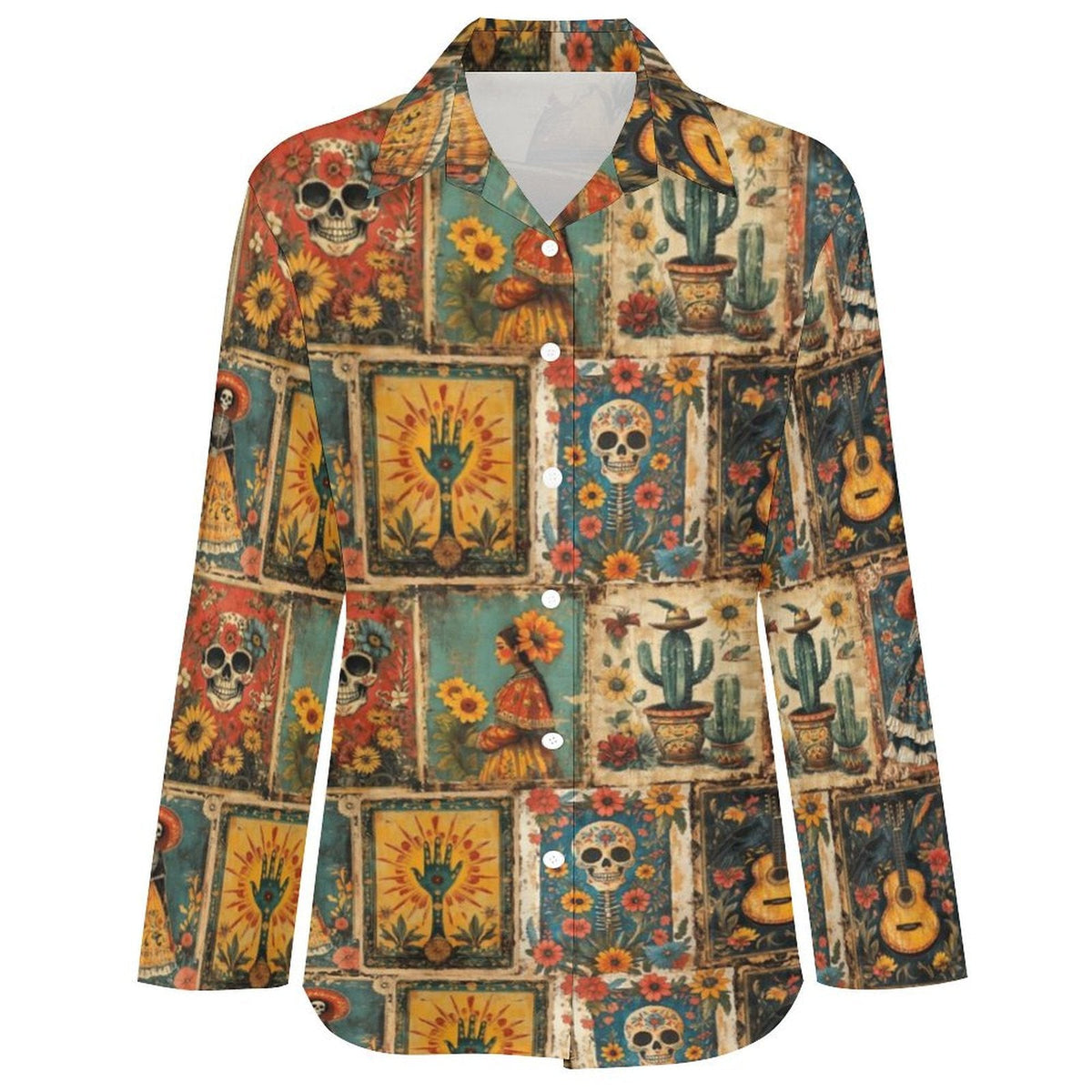 Baha Ranch Colores de Mexico Dia de los Muertos Button Up Blouse