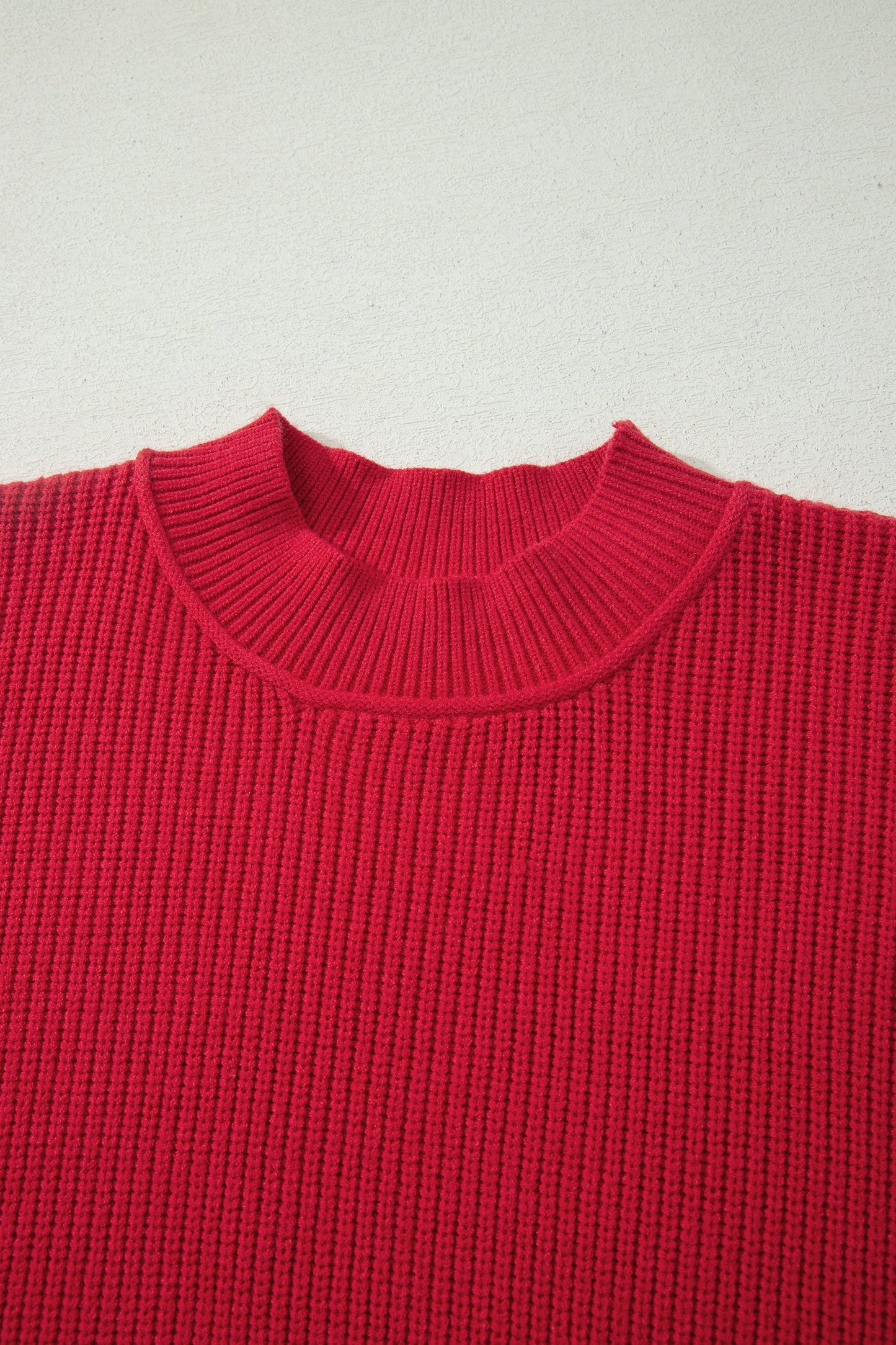 Exposed Hem Drop Shoulder Ribbed Knit Sweater