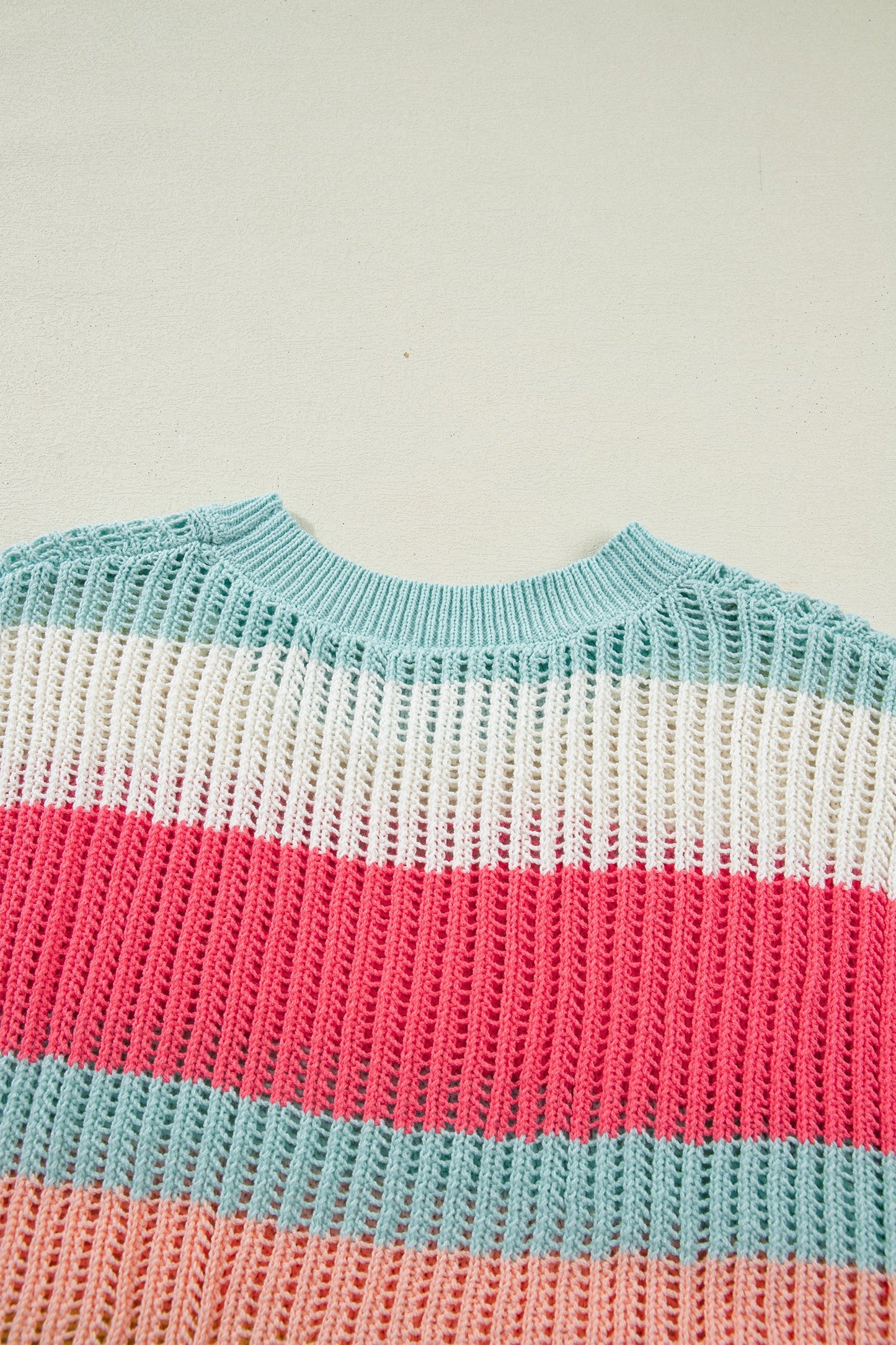 Stripe Colorblock Hollow-Out Short Sleeve Sweater