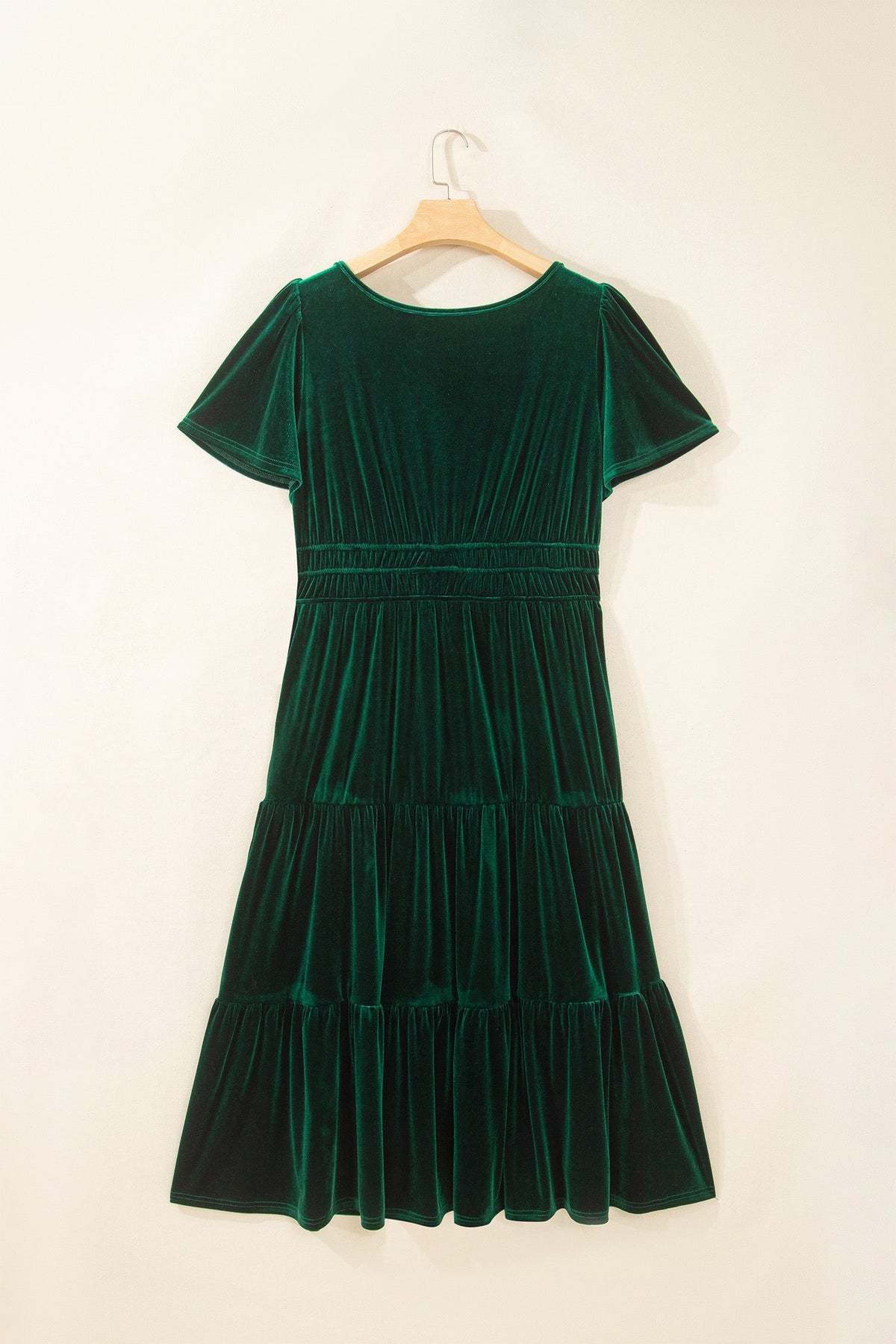 Plus Size Velvet Shirred Waist Tiered Maxi Dress