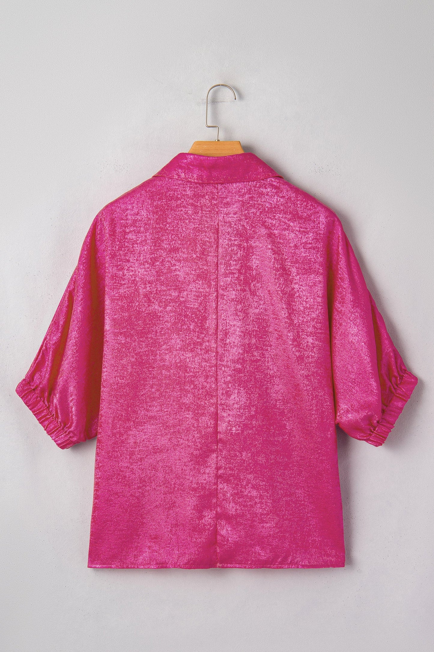 Metallic Collared V-Neck 3/4 Sleeve Top