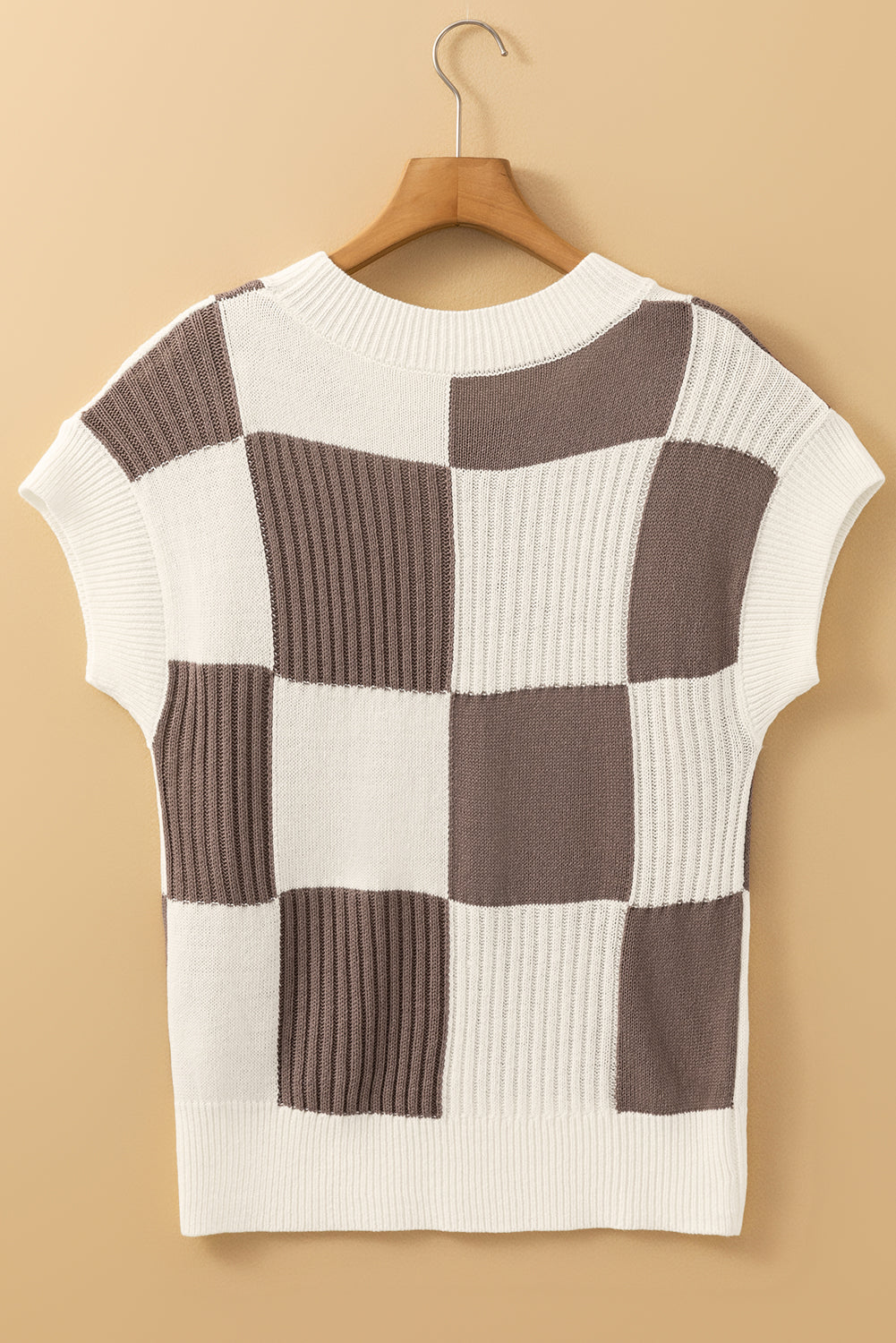 Checker Colorblock Crewneck Short Sleeve Sweater