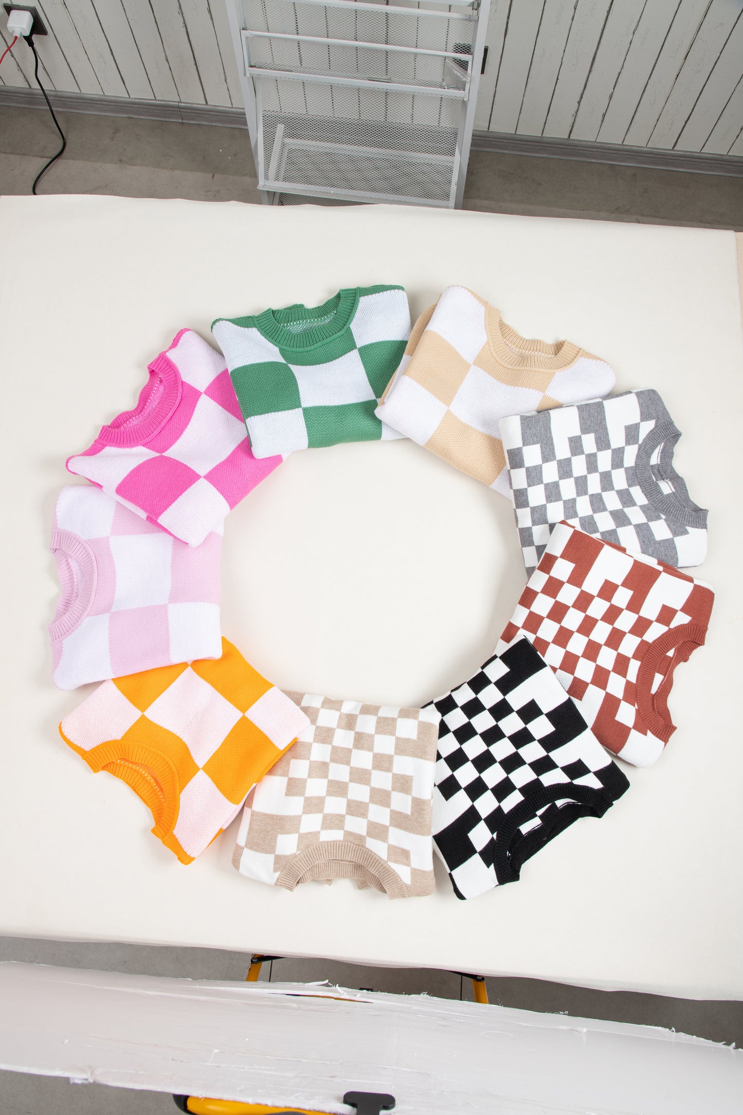 Checker Bishop Sleeve Sweater