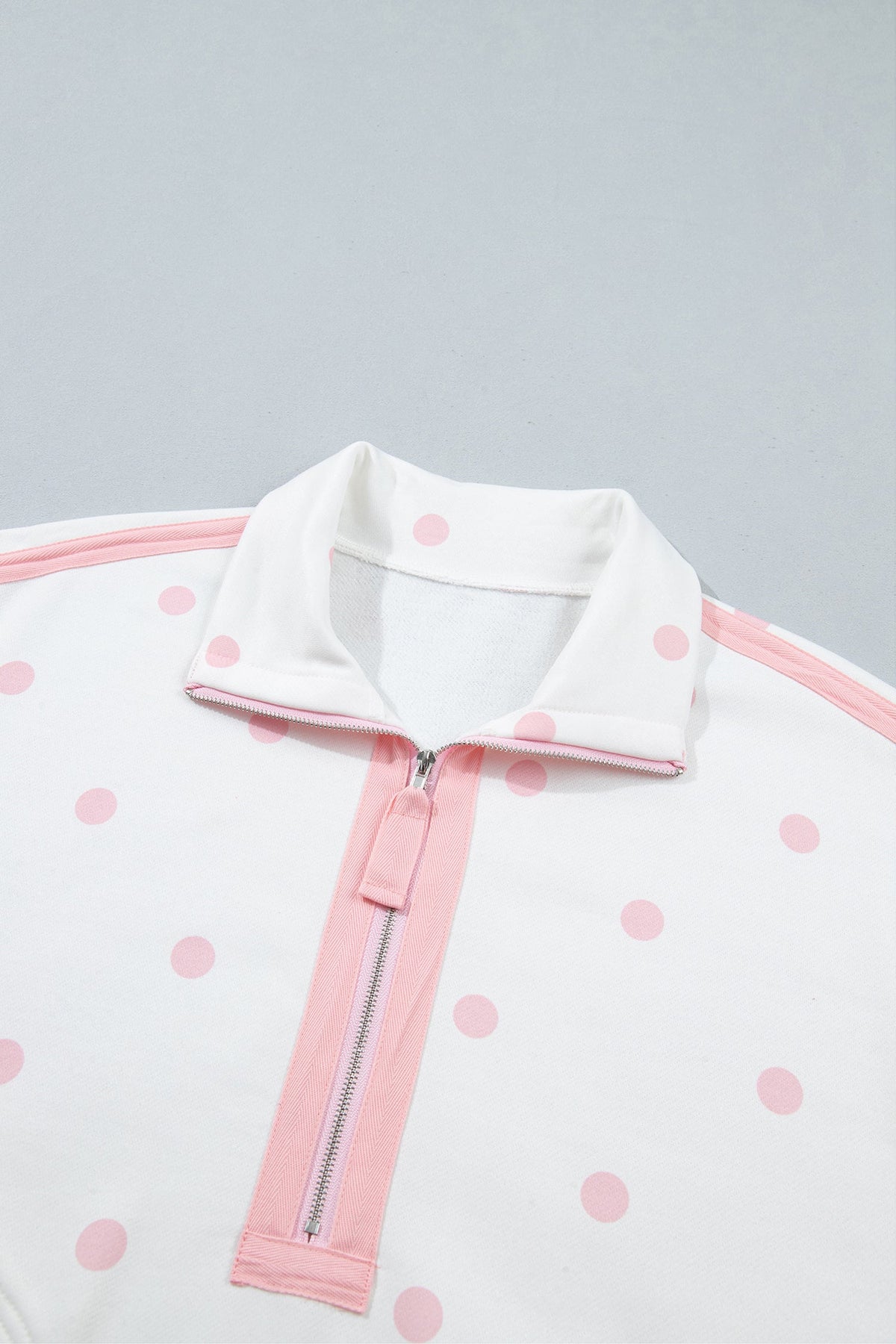 Polka Dot Half Zip Drop Shoulder Sweatshirt