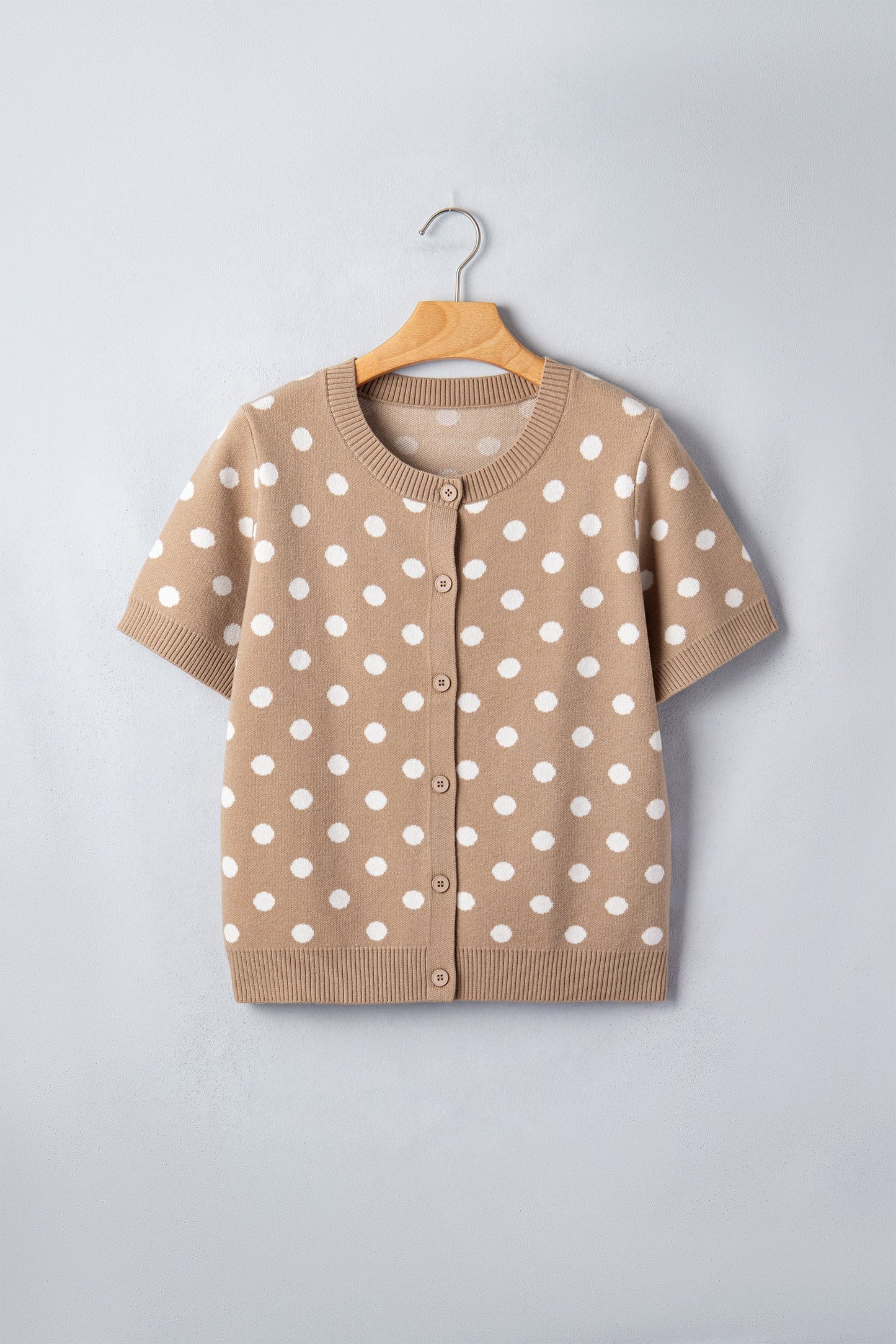 Polka Dot Short Sleeve Buttoned Sweater Cardigan