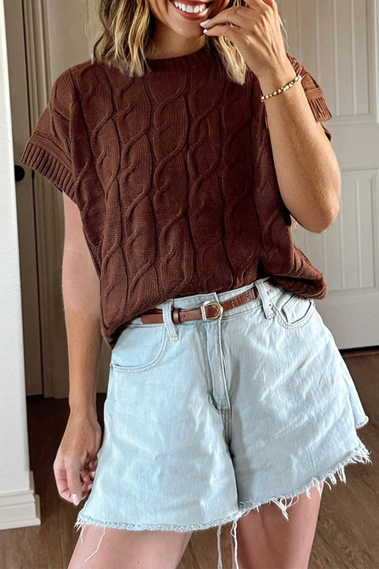 Cable Knit Textured Crew Neck Sweater Top