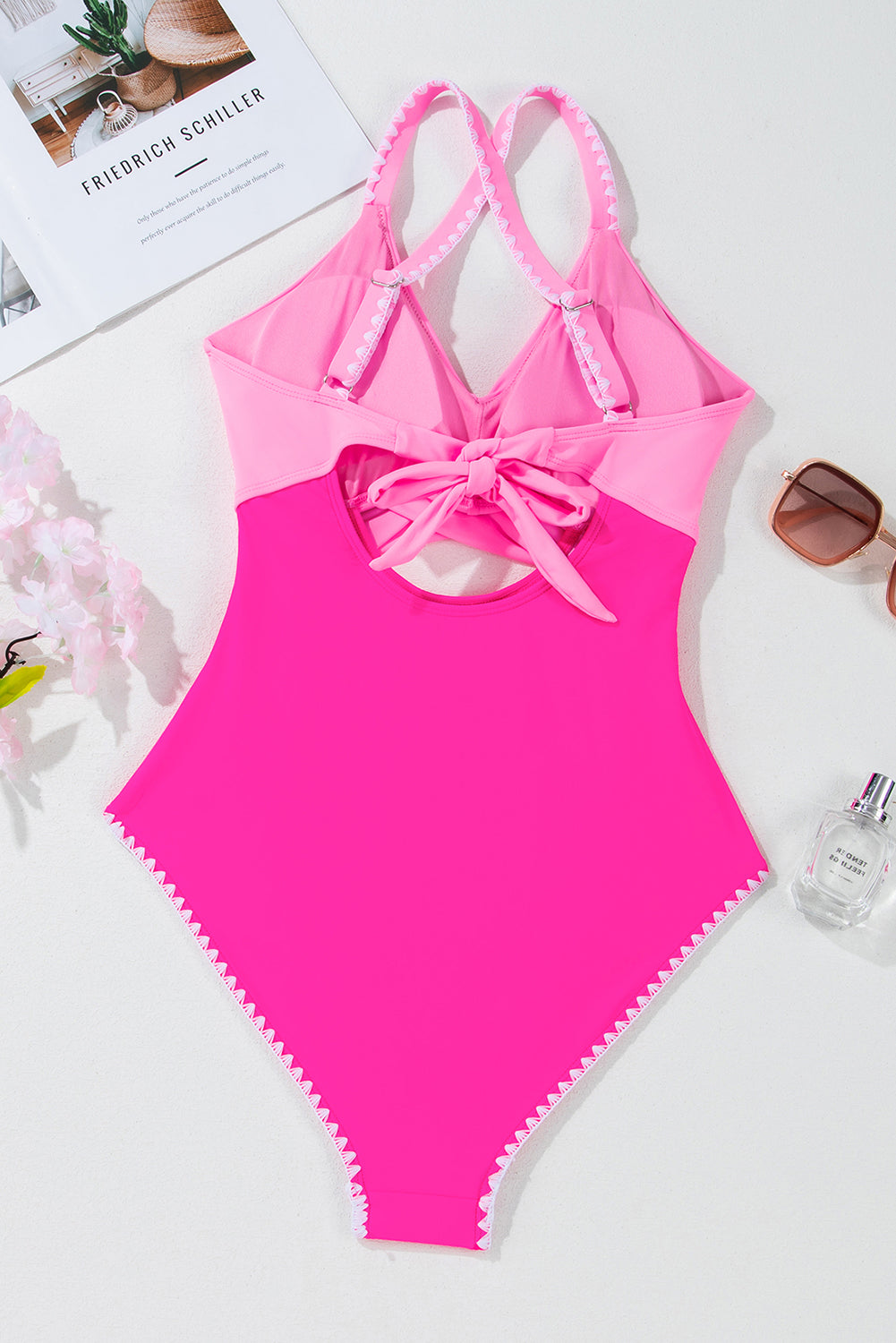 Ric-Rac Trim Contrast Patchwork Cutout Swimsuit