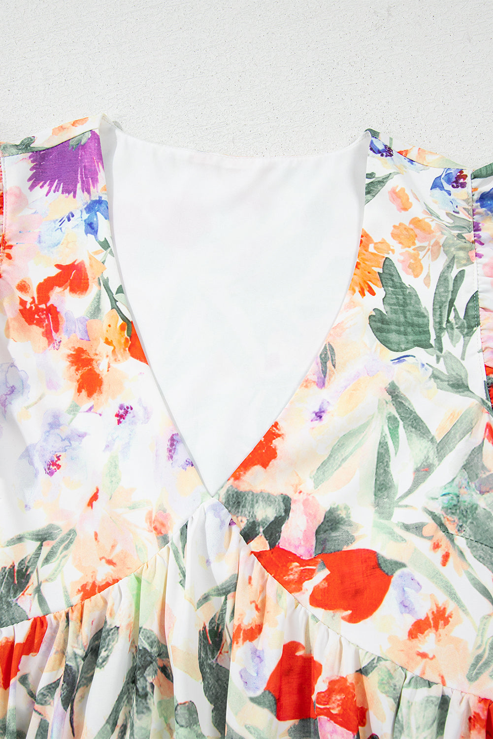 Floral Double Ruffle Sleeve V-Neck Mini Dress