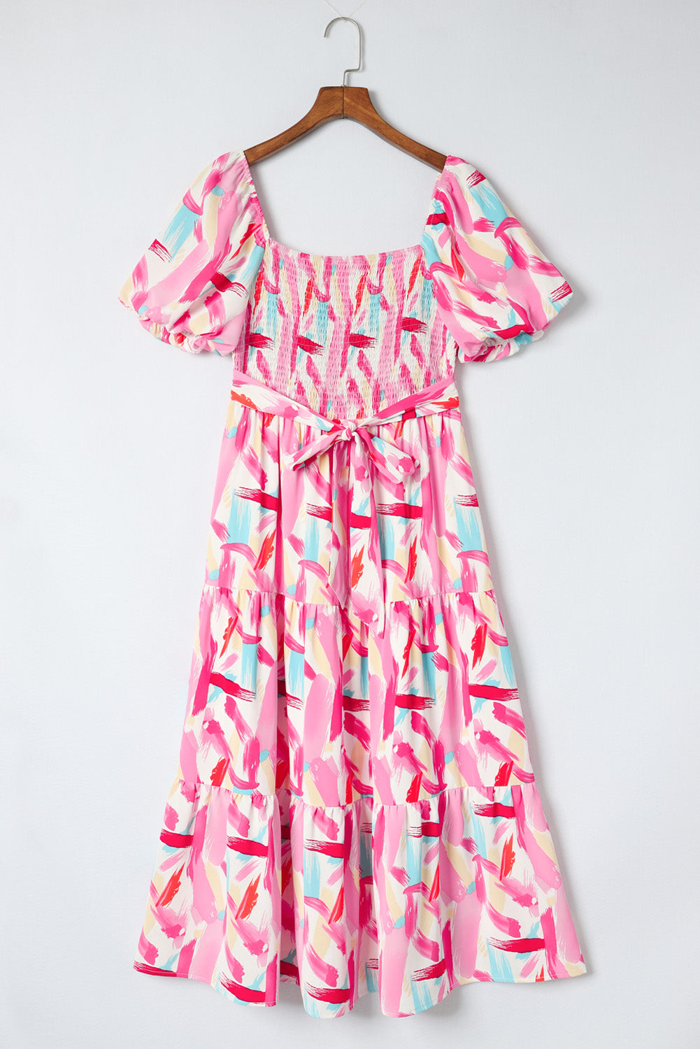 Brush Stroke Smocked Ruffle Tiered Dress