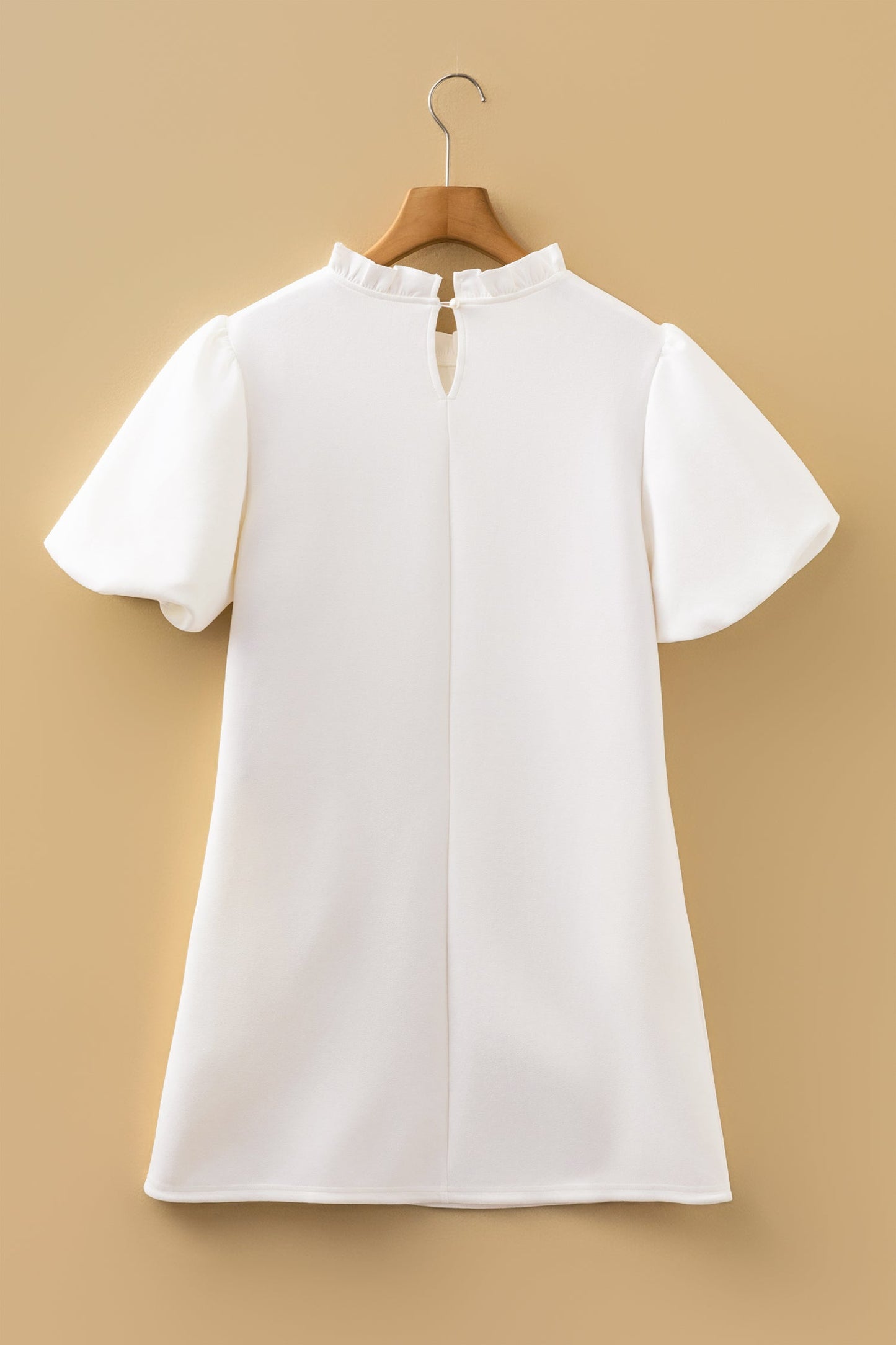 Frilled Round Neck Puff Sleeve Mini Dress
