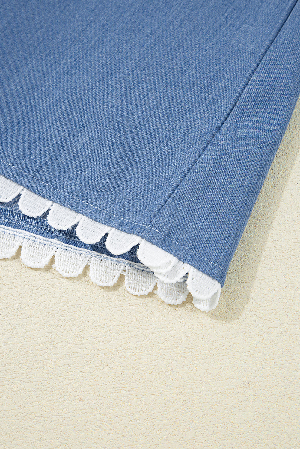 Solid Lace Ric-Rac 3/4 Sleeve Babydoll Blouse