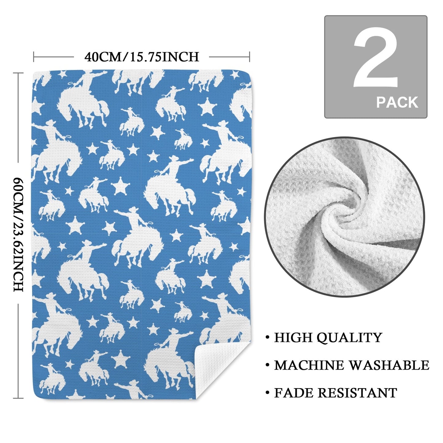 Blue Rodeo Cowboy Set of 2 Dish Towels Made in America