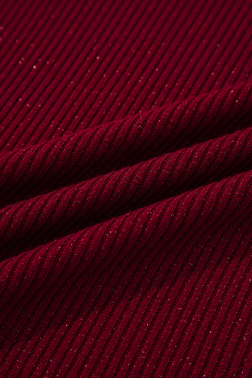 Solid Metal Ribbed Knit Long Sleeve Top