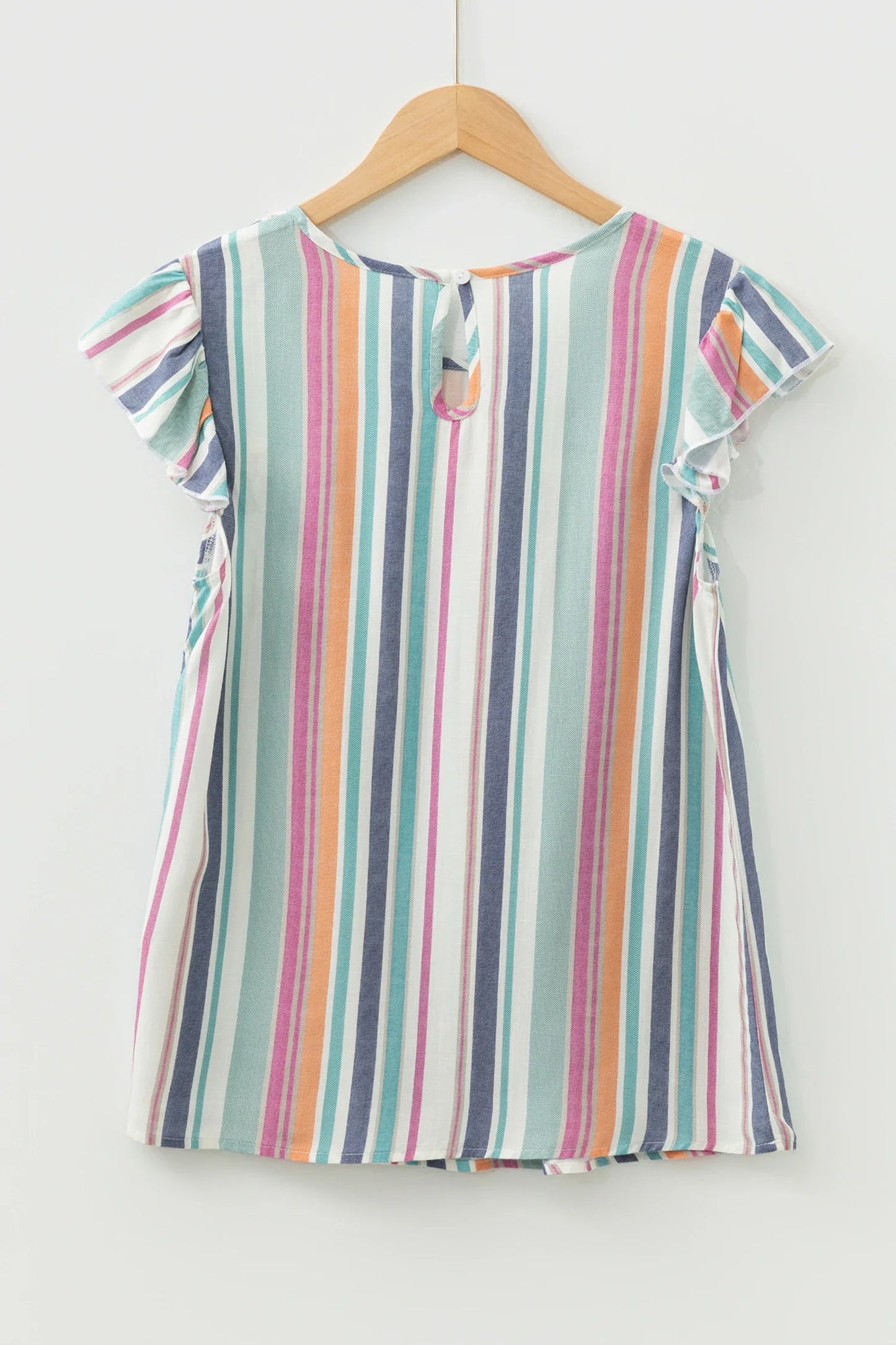 Lace Hollow-Out Flutter Sleeve Stripe Blouse