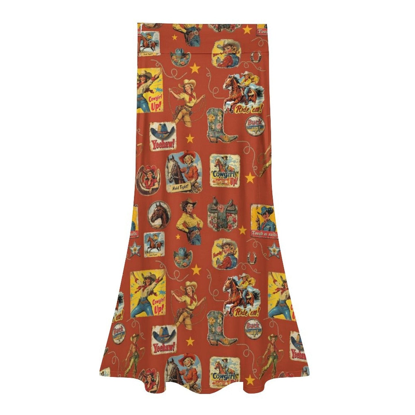 Vintage Cowgirl Collage Western Maxi Skirt