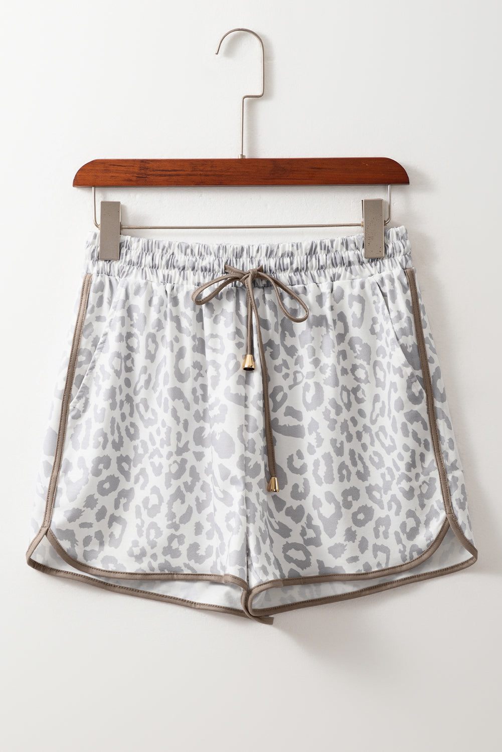 Leopard Lace-Up Contrast Trim Elastic Waistband Casual Shorts