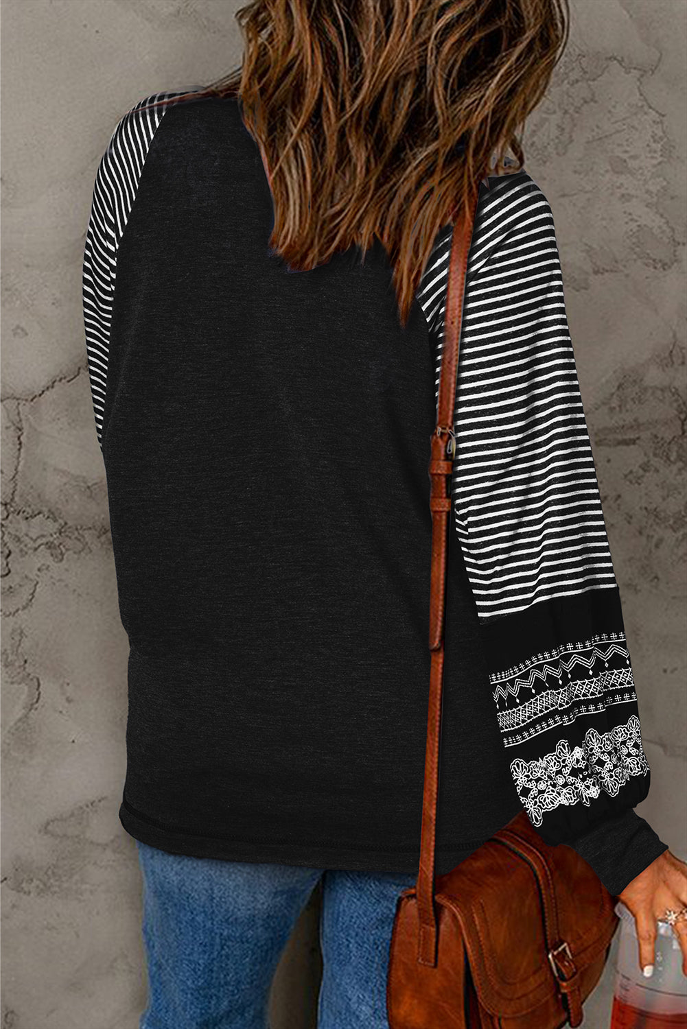 Stripe Patchwork Raglan Long Sleeve Top