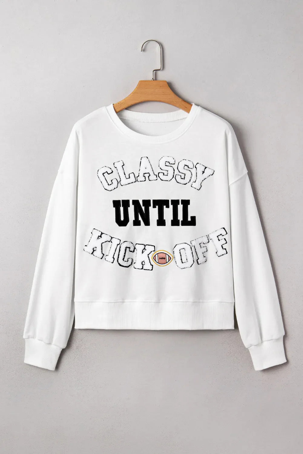 CLASSY UNTIL KICKOFF Letter Patch Loose Sweatshirt