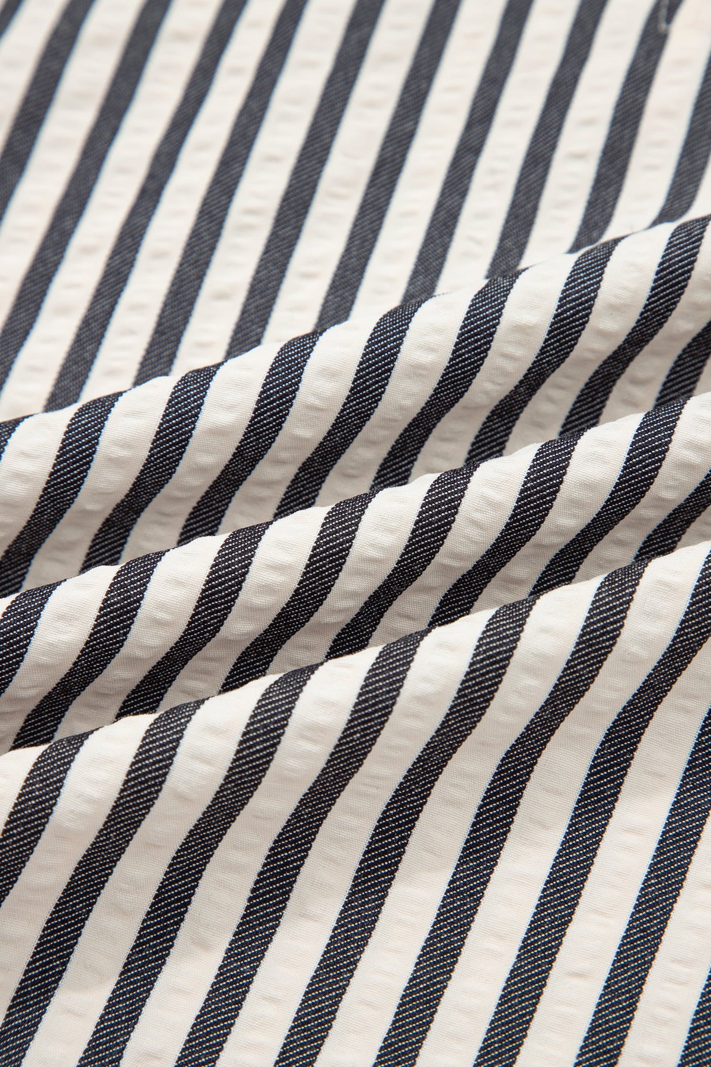 Stripe Polo Collar Half Zip Puff Sleeve Blouse
